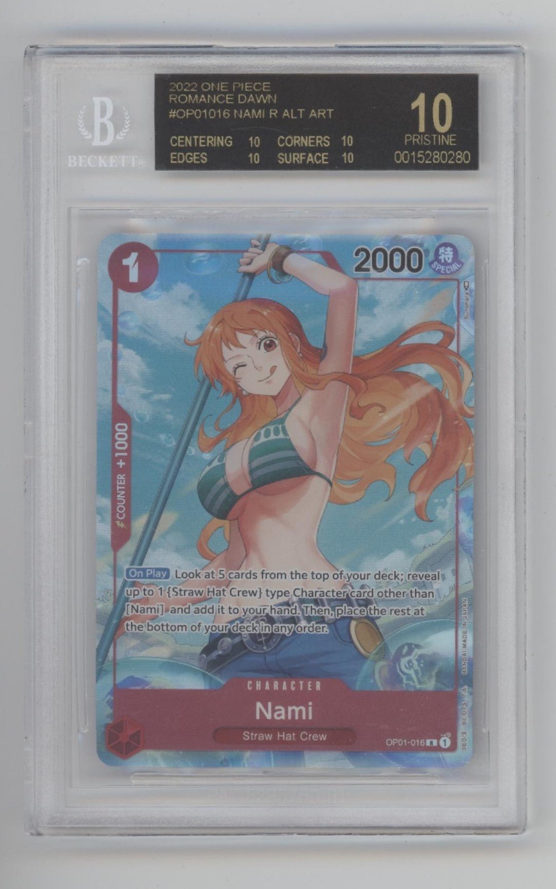 Nami One Piece Romance Dawn Alt Art Beta Print #OP01 - 016 Beckett 10 Pristine - Collector Store LLC