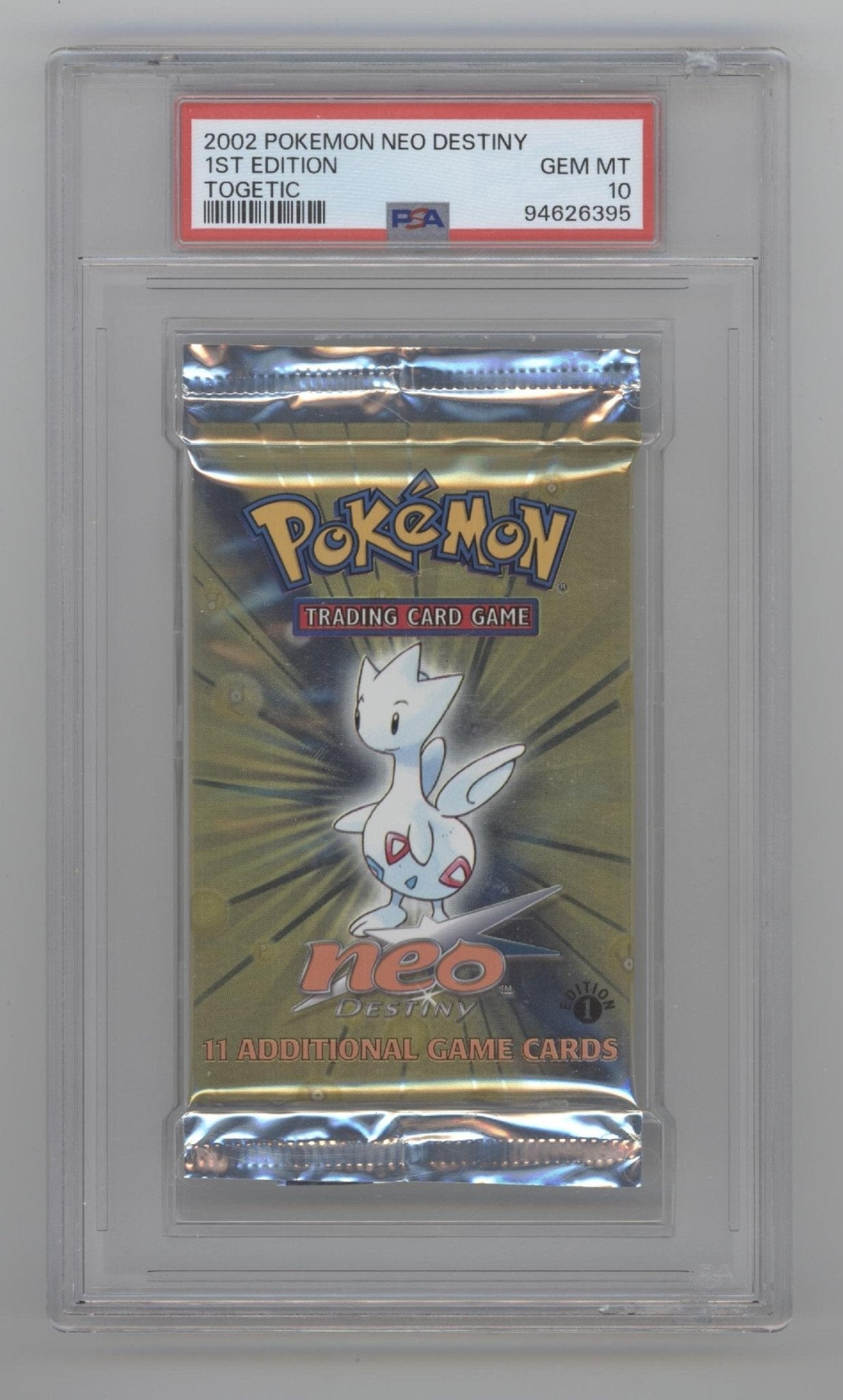Neo Destiny Pokemon 1st Edition Togetic Booster Pack PSA 10 with Cracked Slab Neo Destiny Pokemon 1st Edition Togetic Booster Pack PSA 10 with Cracked Slab