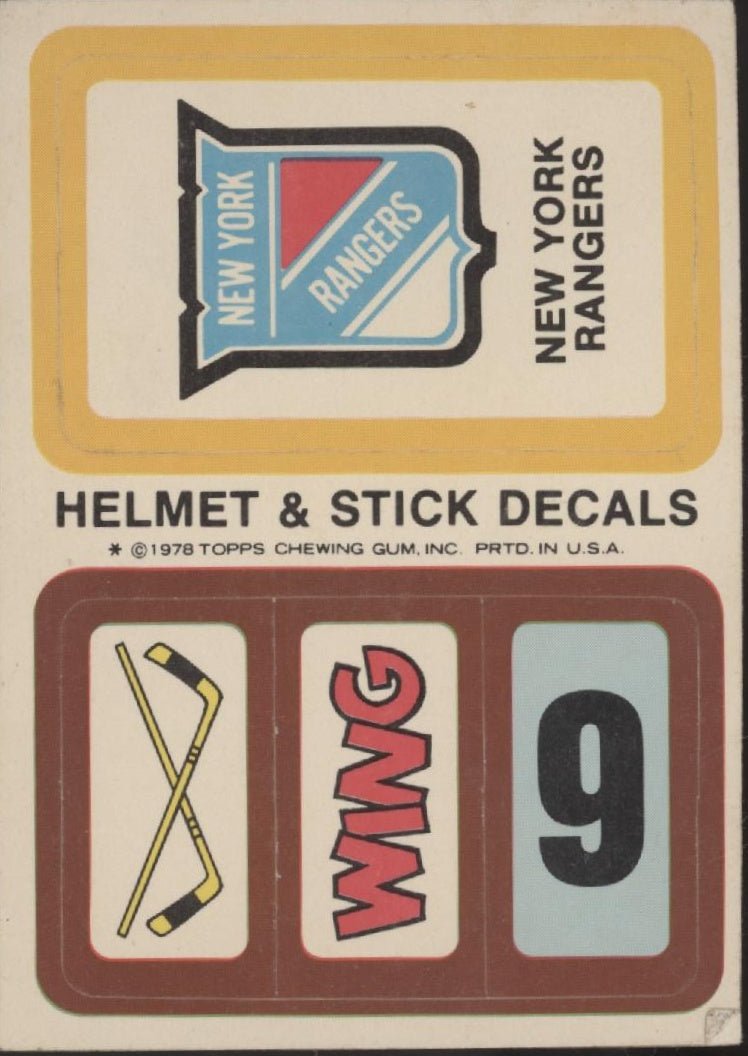 New York Rangers 1979 - 80 Topps Helmet & Stick Decals - Collector Store LLC