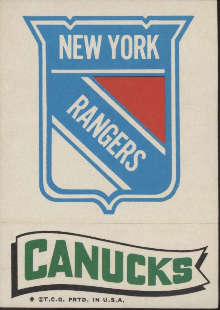 New York Rangers / Vancouver Canucks 1973 - 74 Topps Team Stickers #1 - Collector Store LLC