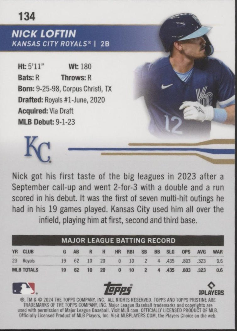 Nick Loftin 2024 Topps Pristine Orange Refractor RC 21/25 #134 - Collector Store LLC