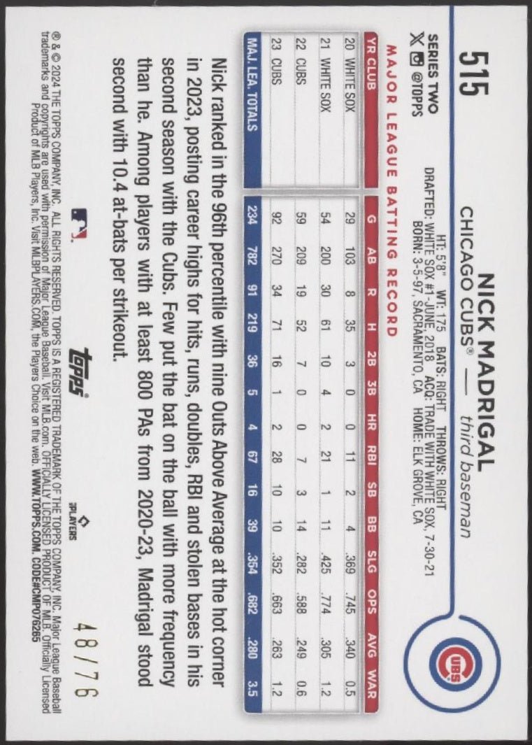 Nick Madrigal 2024 Topps Series 2 Independence Day Border 48/75 #515 - Collector Store LLC