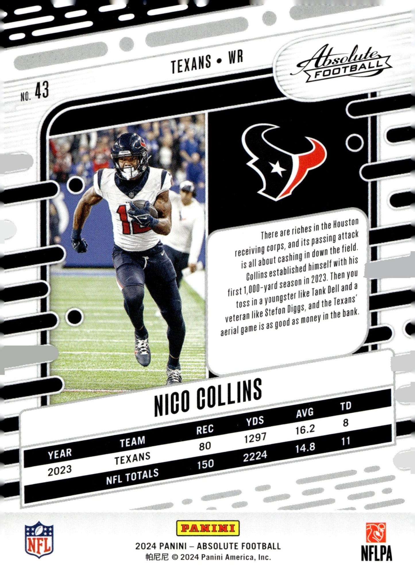 Nico Collins 2024 Panini Absolute #43 - Collector Store LLC