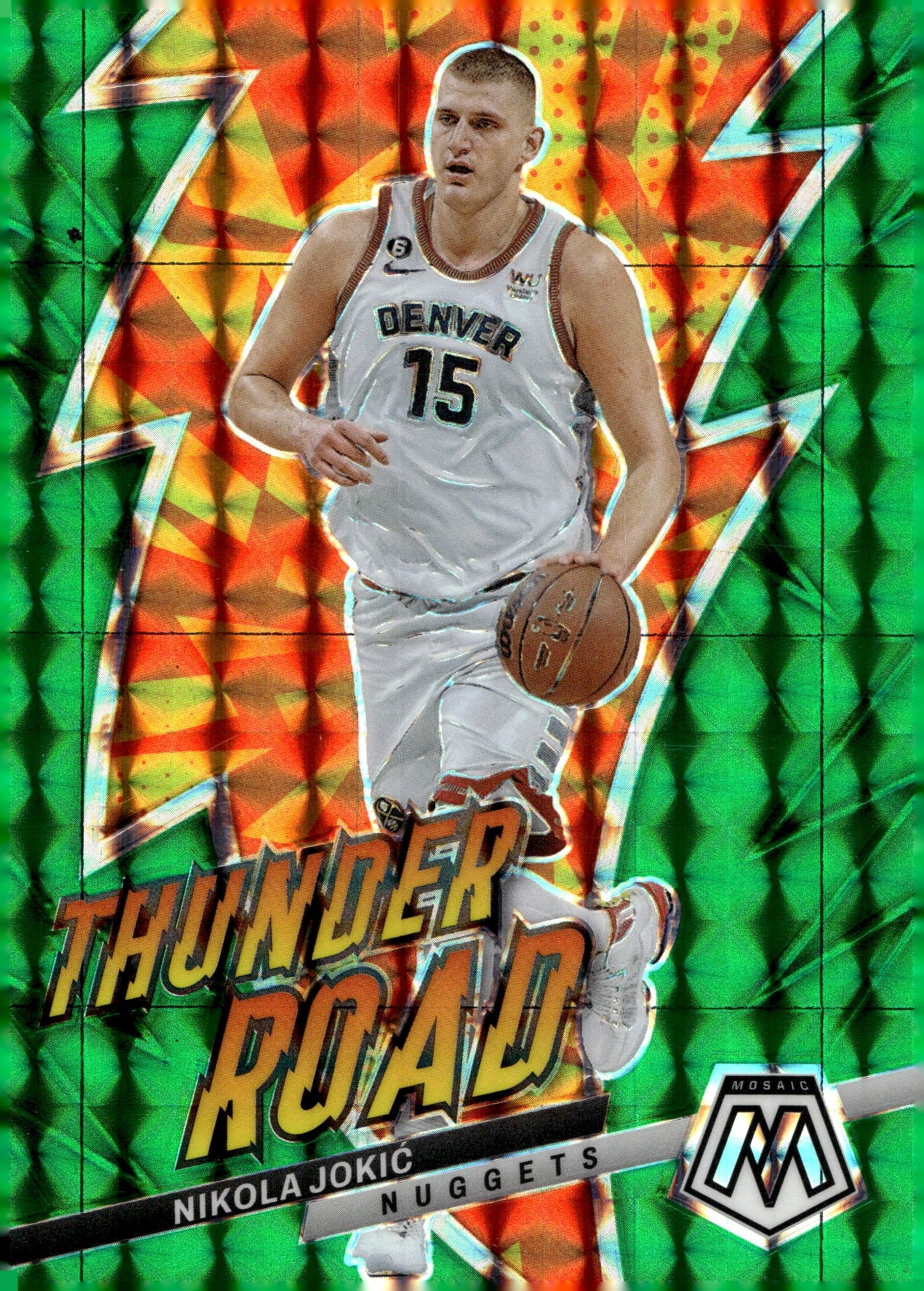 Nikola Jokic 2022 - 23 Panini Mosaic Thunder Road Green Prizm #17 - Collector Store LLC