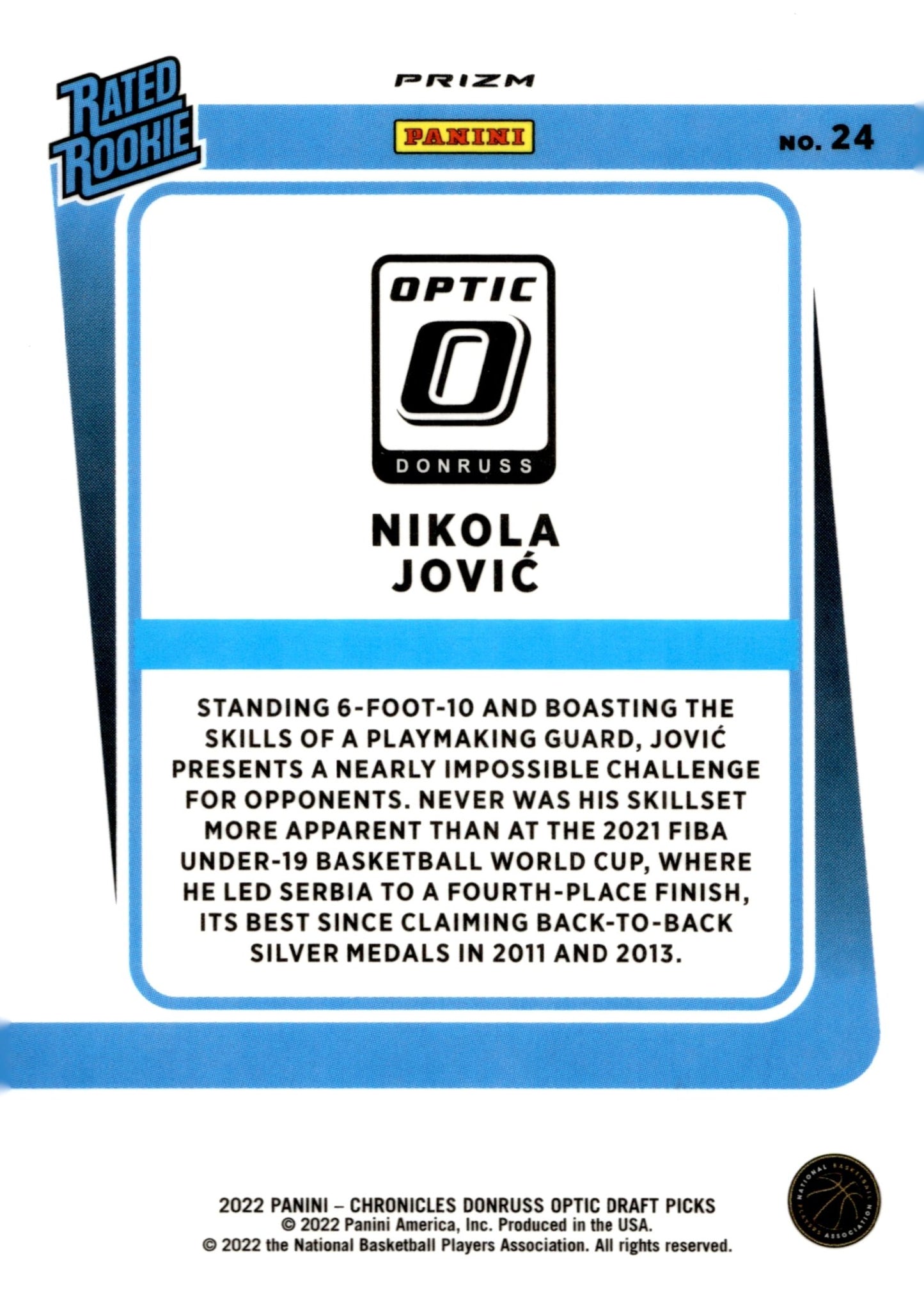 Nikola Jovic 2022 Chronicles Donruss Optic Draft Picks Rated Pink Prizm RC #24 - Collector Store LLC