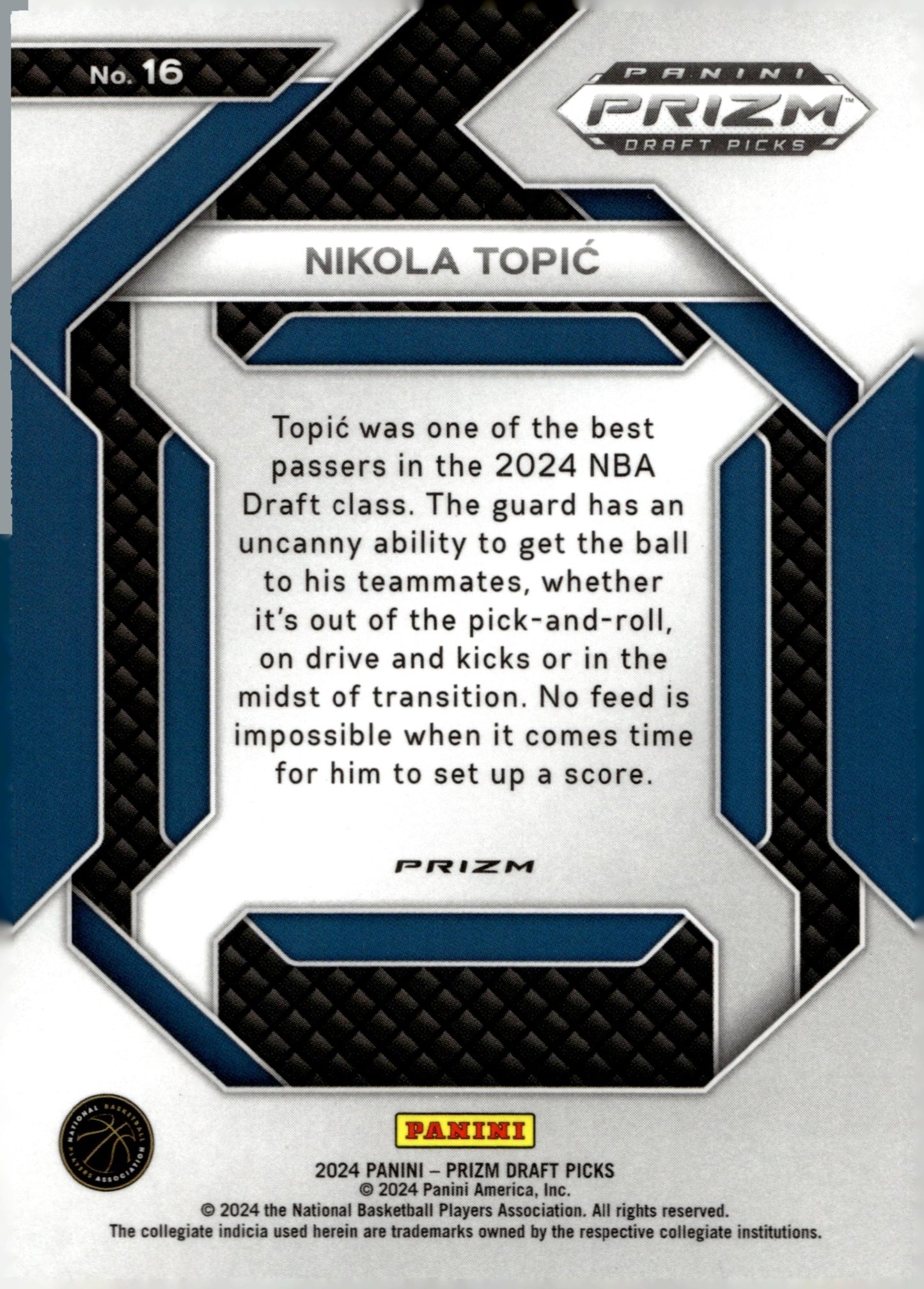 Nikola Topic 2024 Panini Priam Draft Picks New Recruits RC Prizm #16 - Collector Store LLC