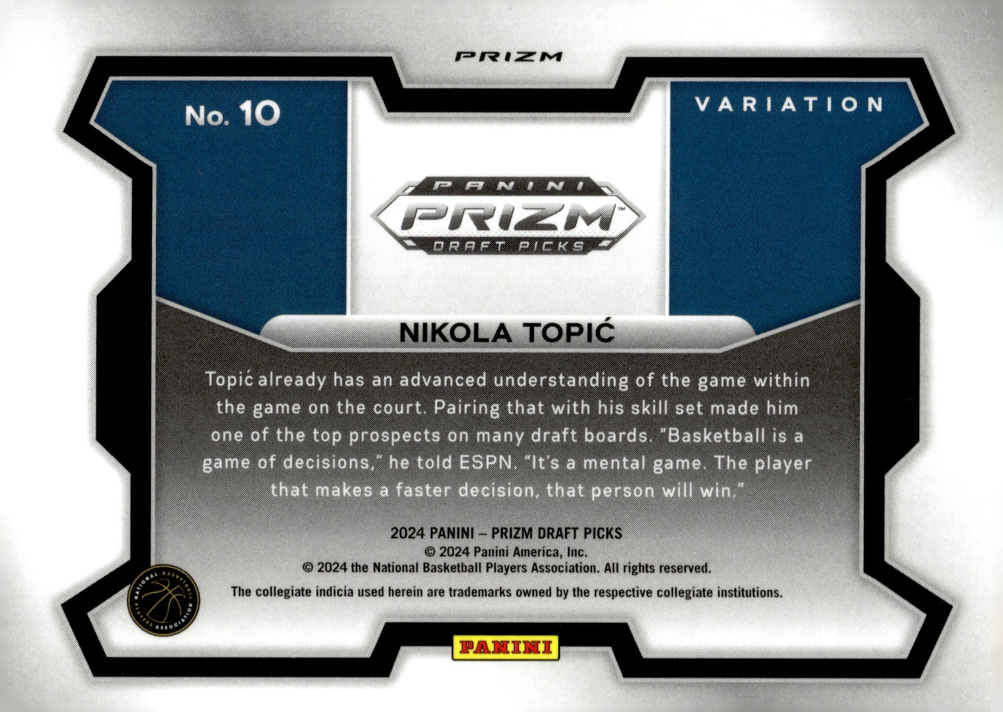 Nikola Topic 2024 Panini Prizm Draft Picks Variation Red Wave Prizm RC #10 - Collector Store LLC