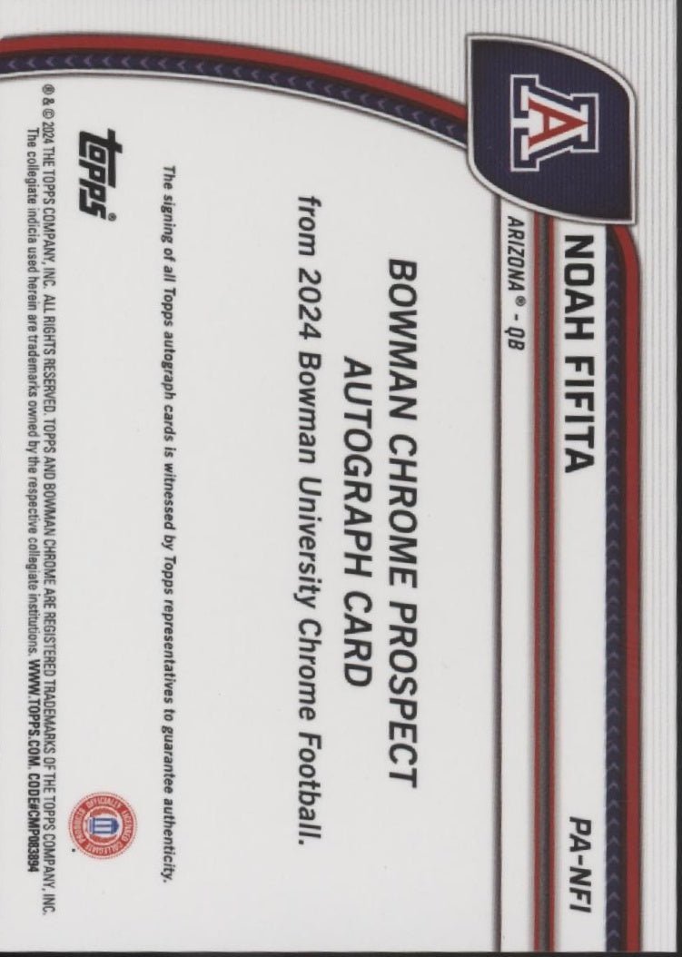 Noah Fifita 2024 Bowman Chrome University Auto PA - NFI - Collector Store LLC
