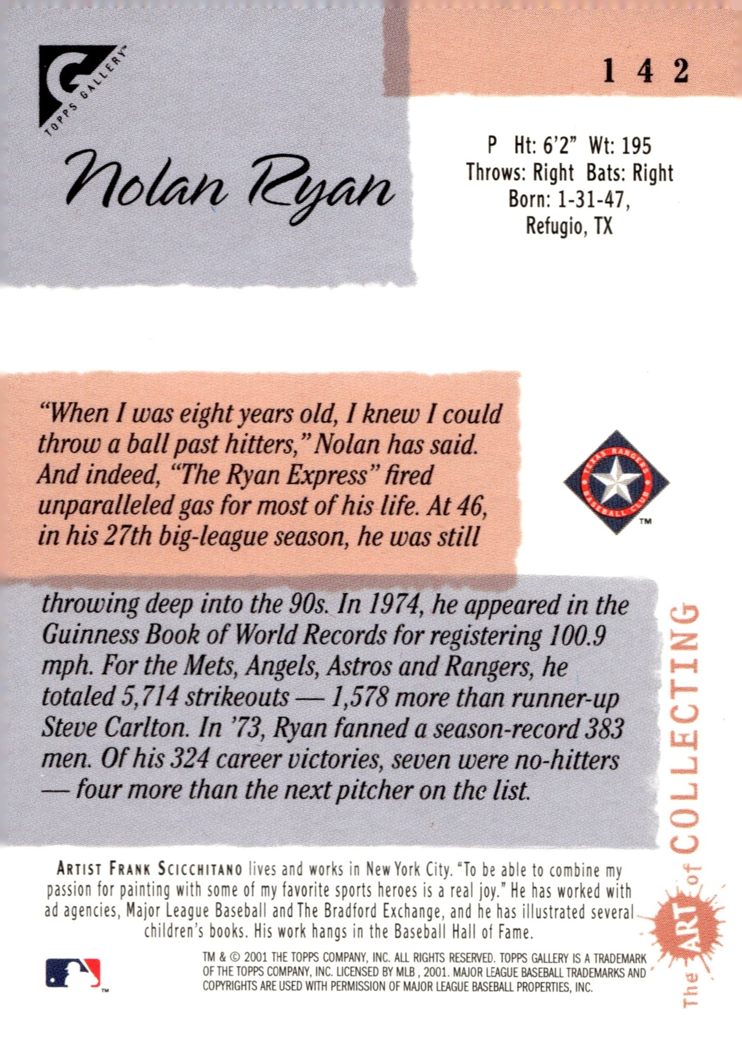 Nolan Ryan 2001 Topps Gallery #142 - Collector Store LLC
