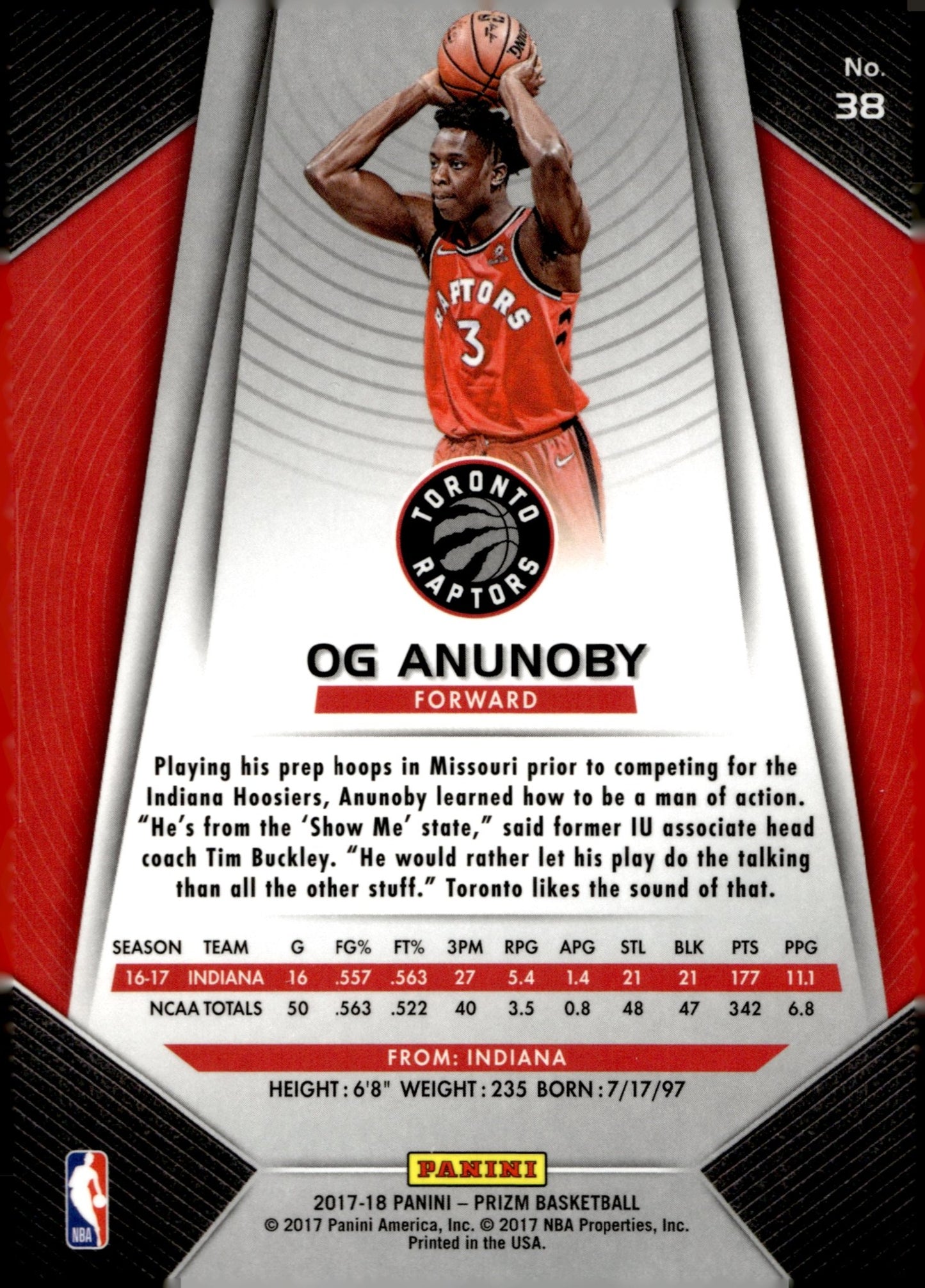 OG Anunoby 2017 - 18 Panini Prizm RC #38 - Collector Store LLC