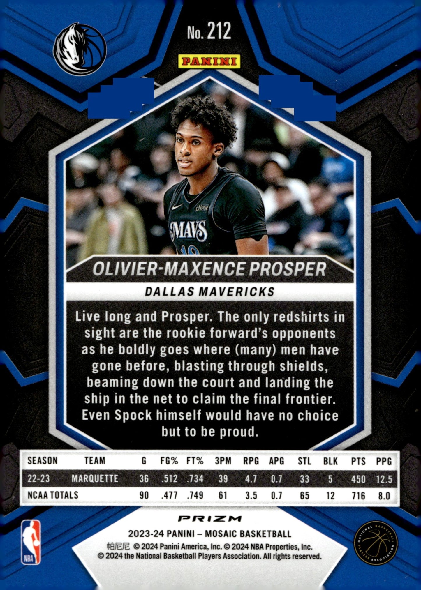 Olivier - Maxence Prosper 2023 - 24 Panini Mosaic Prizm RC #212 - Collector Store LLC