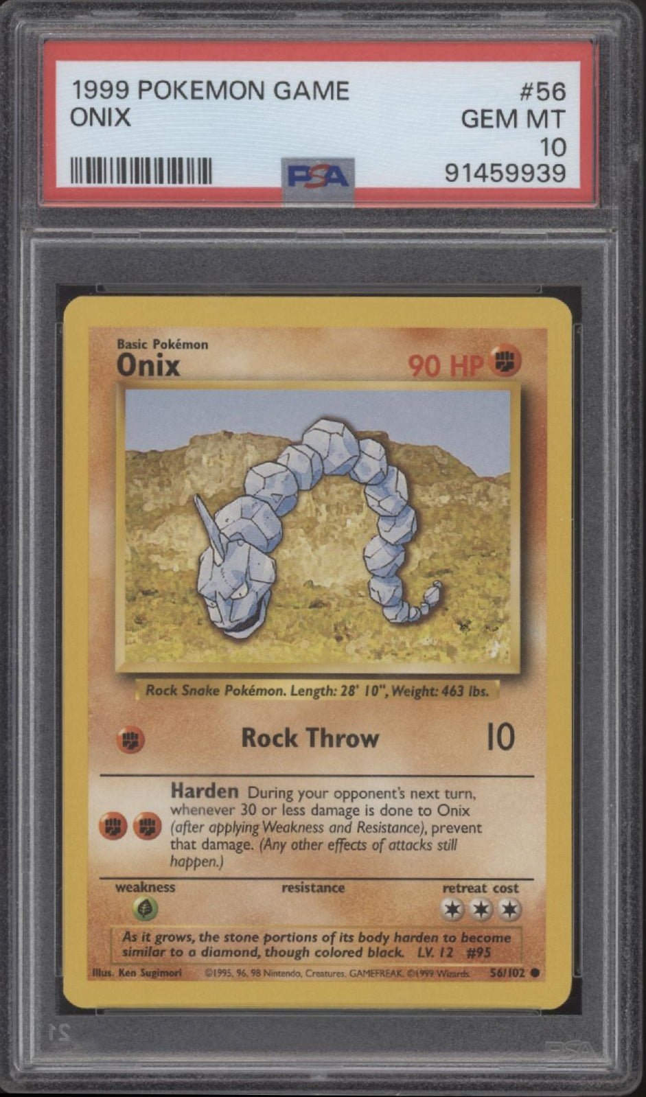 Onix Pokemon Base Set #56 PSA 10 Onix Pokemon Base Set #56 PSA 10