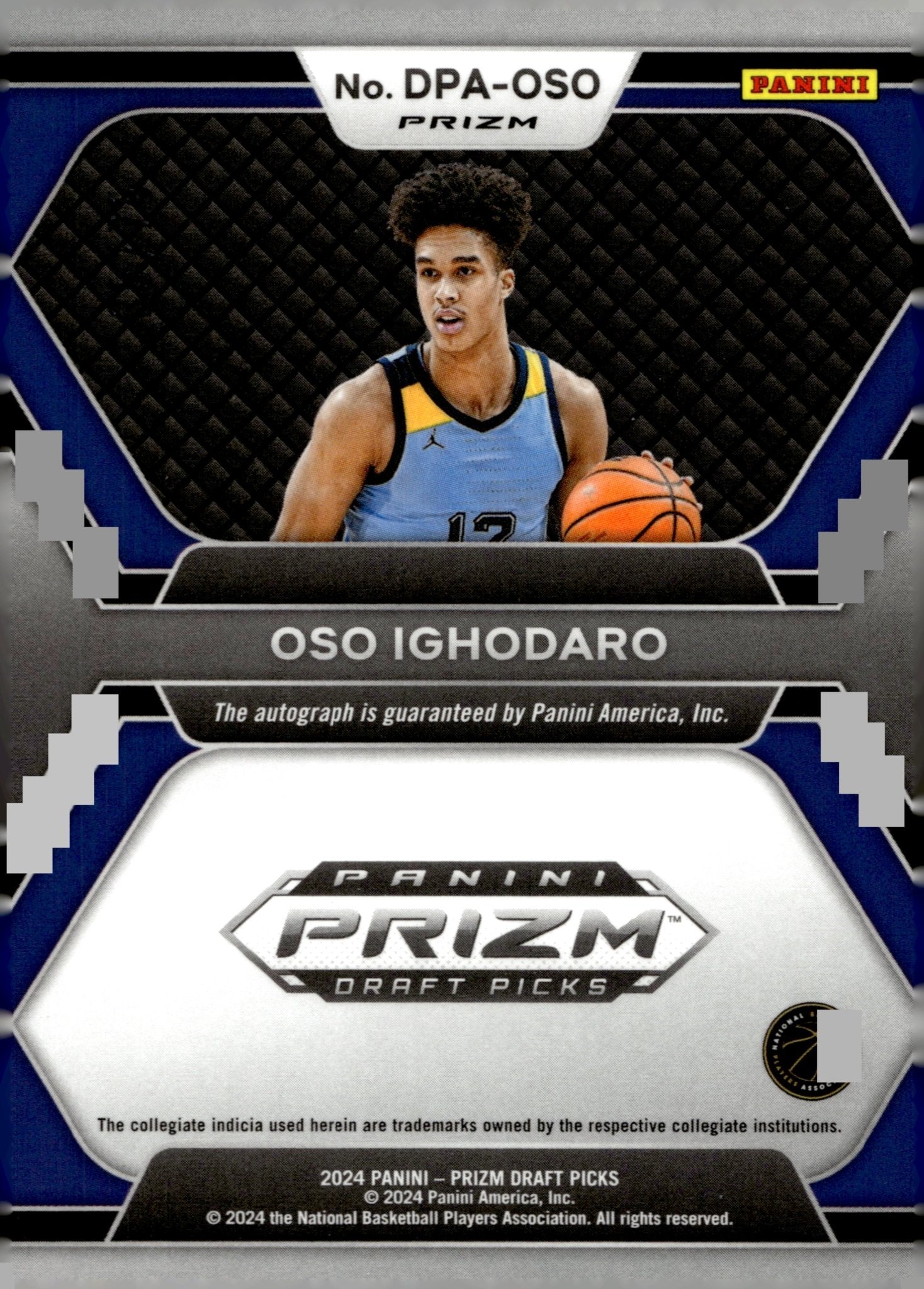 Oso Ighodaro 2024 Panini Prizm Draft Picks Blue Ice Prizm RC Auto 35/75 - Collector Store LLC