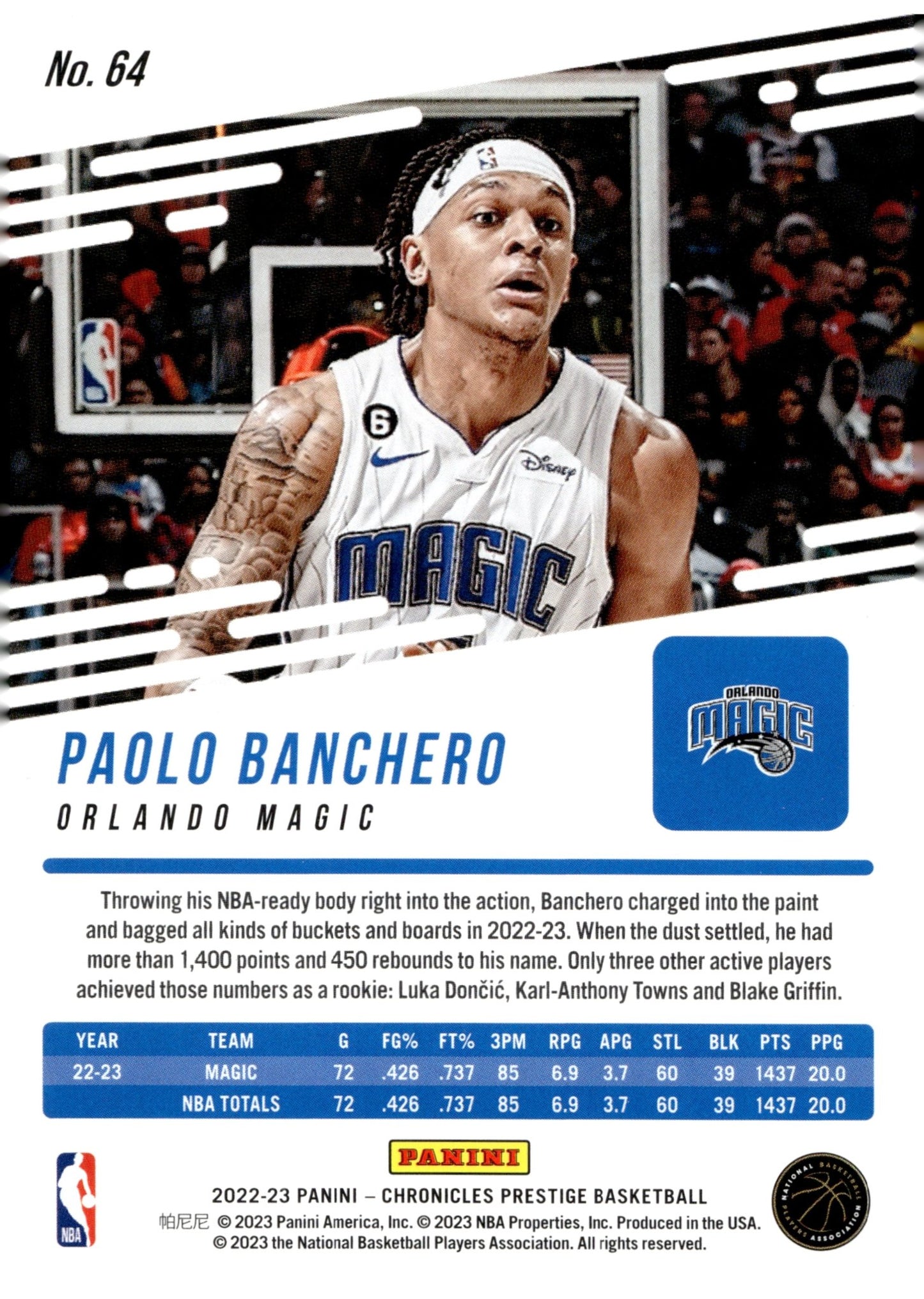 Paolo Banchero 2022 - 23 Panini Chronicles Prestige RC #64 - Collector Store LLC