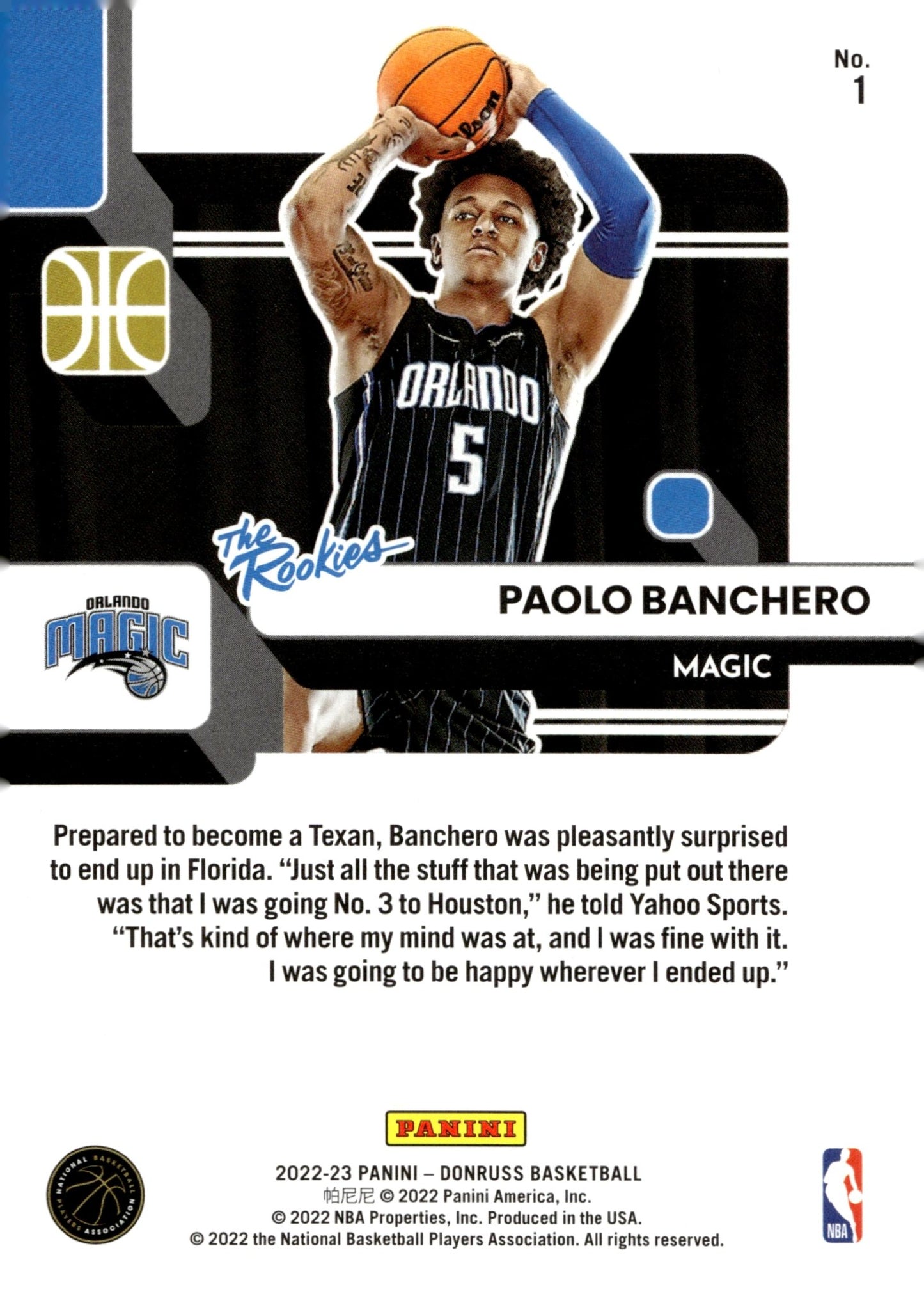 Paolo Banchero 2022 - 23 Panini Donruss The Rookies RC #1 - Collector Store LLC