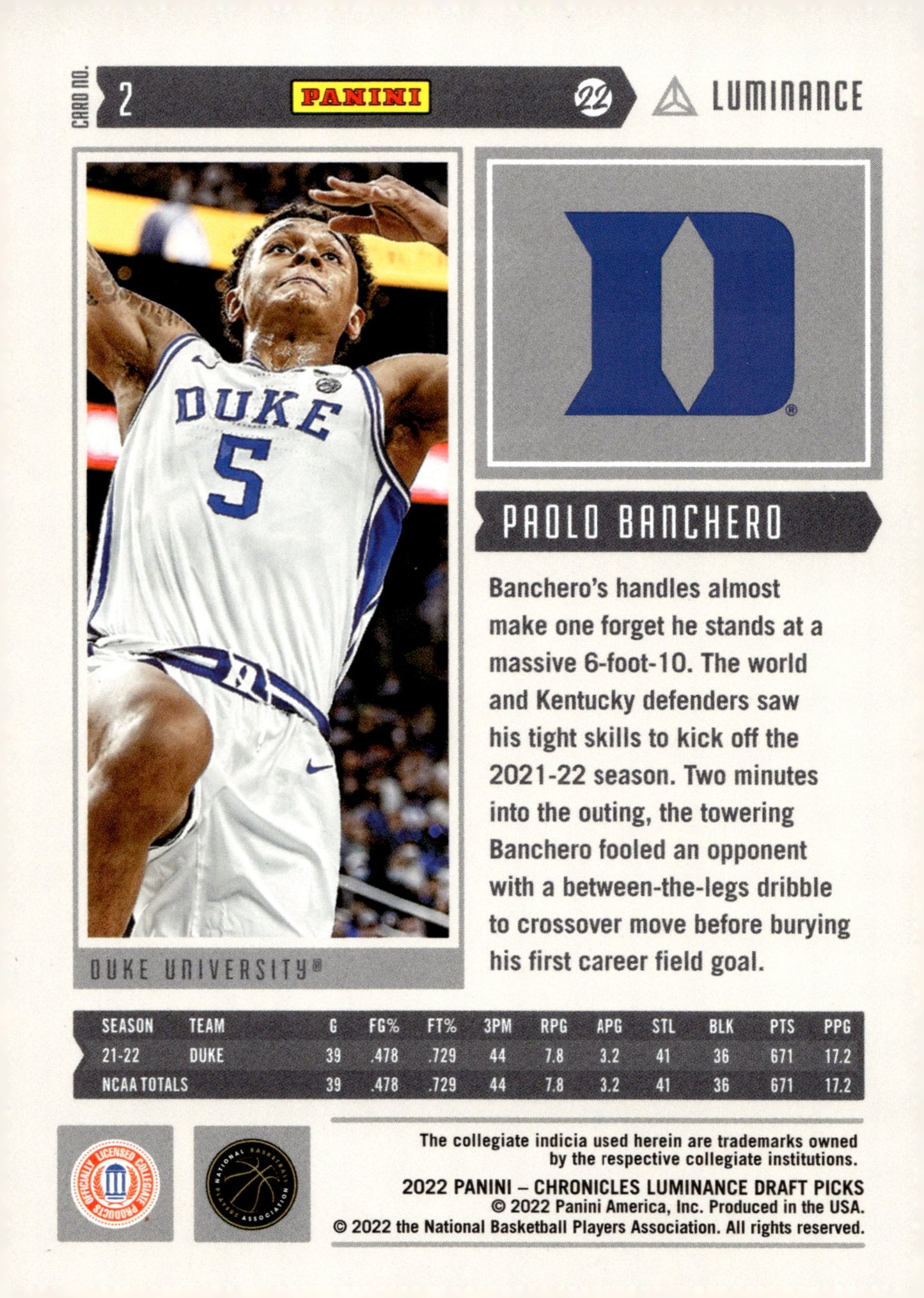 Paolo Banchero 2022 Panini Chronicles Luminance Draft Picks RC #2 #3 - Collector Store LLC