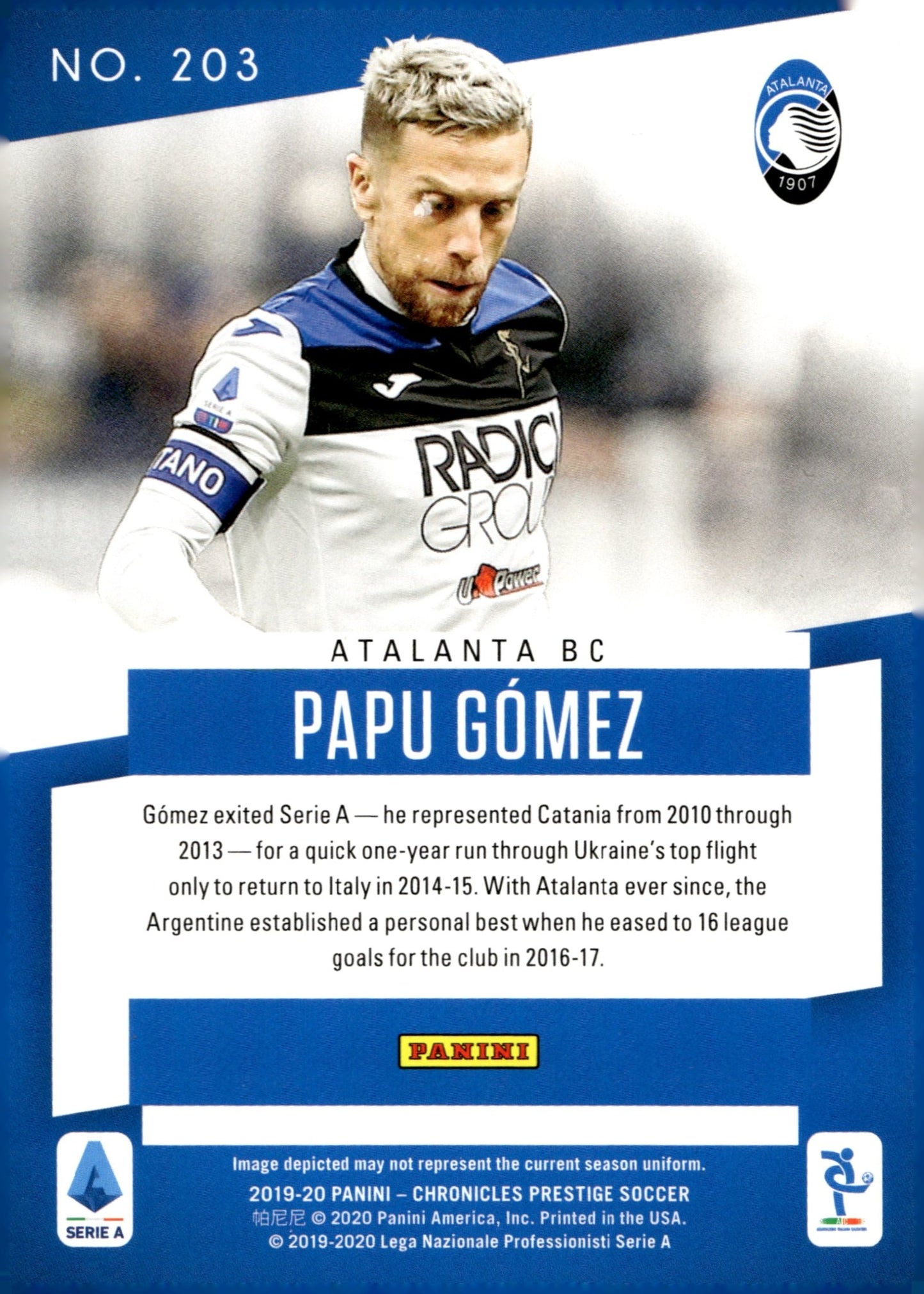 Papu Gomez 2019 - 20 Panini Chronicles Prestige RC #203 - Collector Store LLC