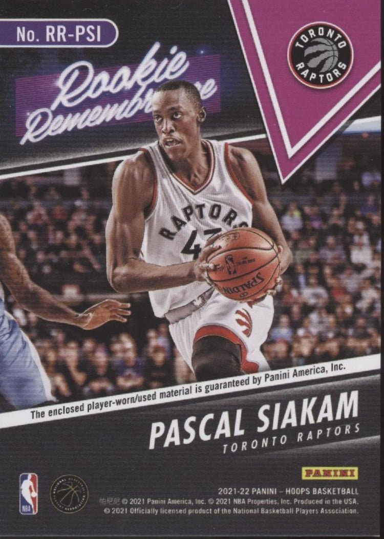 Pascal Siakam 2021 - 22 Panini Hoops Rookie Remembrance Swatch #RR - PSI - Collector Store LLC