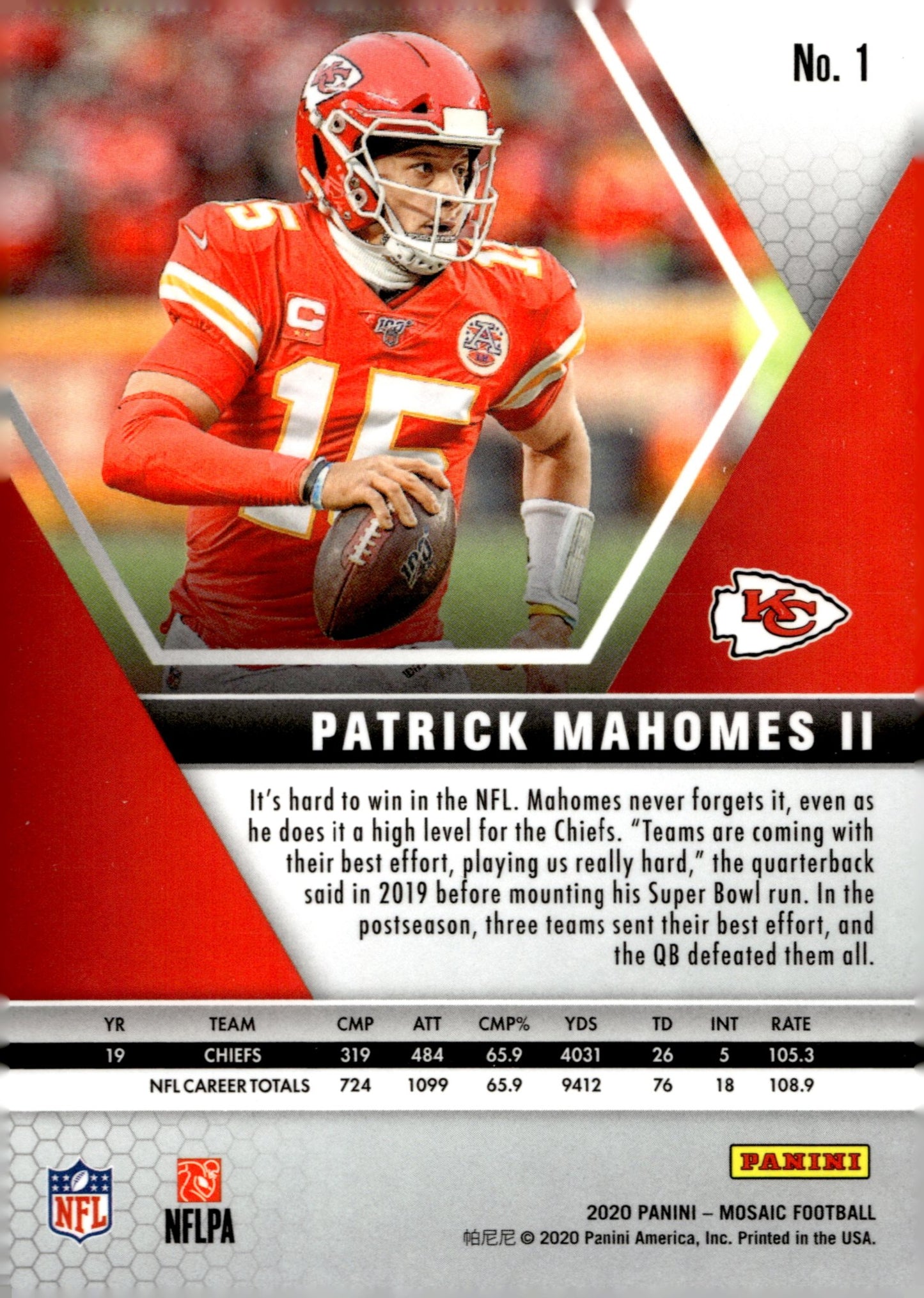 Patrick Mahomes II 2020 Panini Mosaic #1 - Collector Store LLC