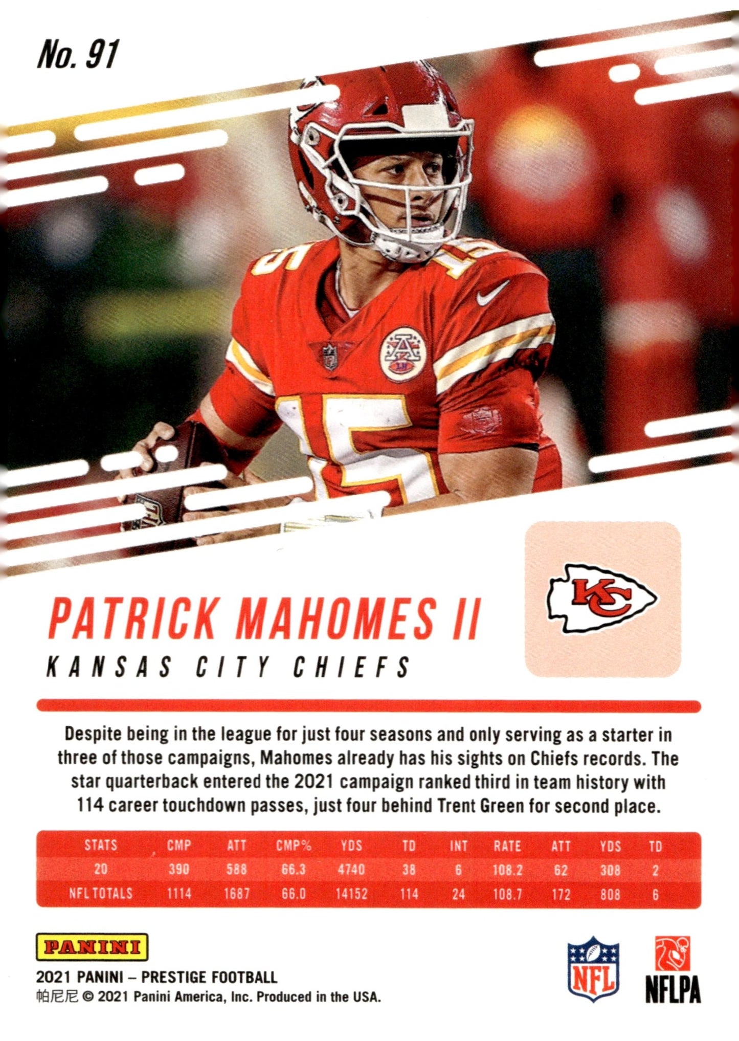 Patrick Mahomes II 2021 Panini Prestige #91 - Collector Store LLC