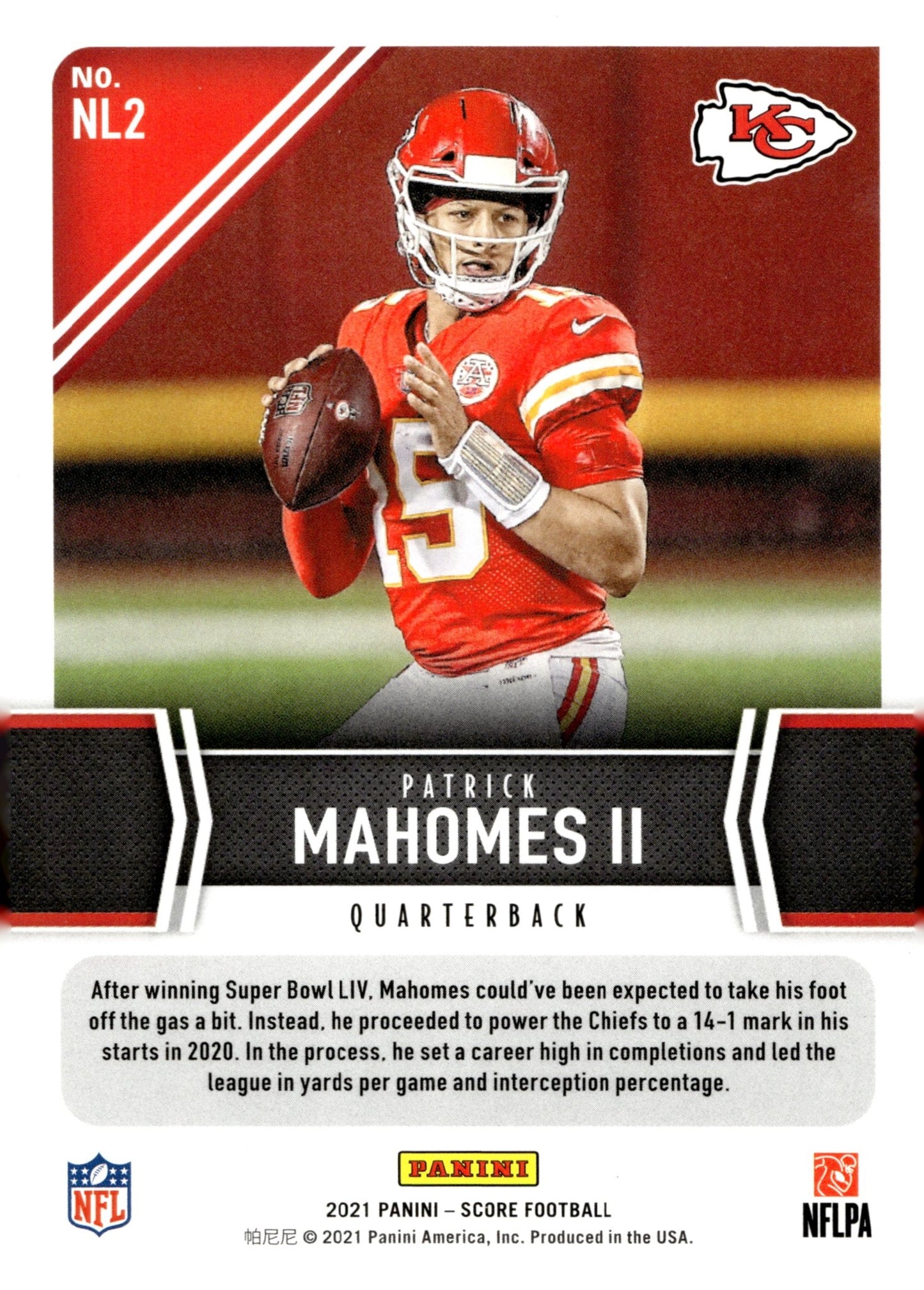 Patrick Mahomes II 2021 Panini Score Next Level Stats #NL2 - Collector Store LLC