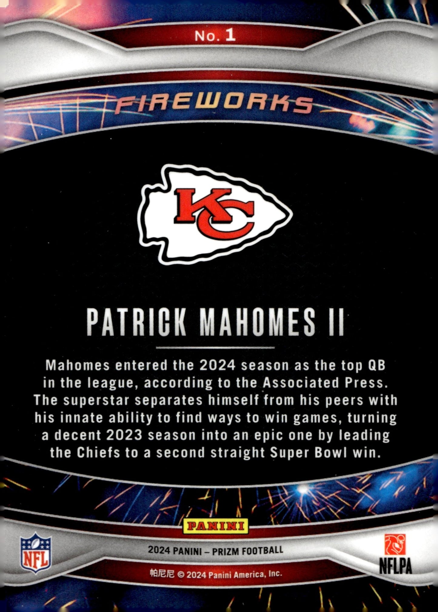 Patrick Mahomes II 2024 Panini Prizm Fireworks #1 - Collector Store LLC