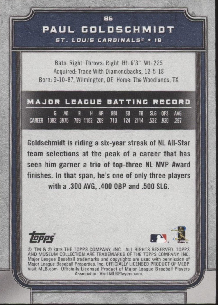 Paul Goldschmidt 2019 Topps Museum Collection Purple 35/99 86 - Collector Store LLC