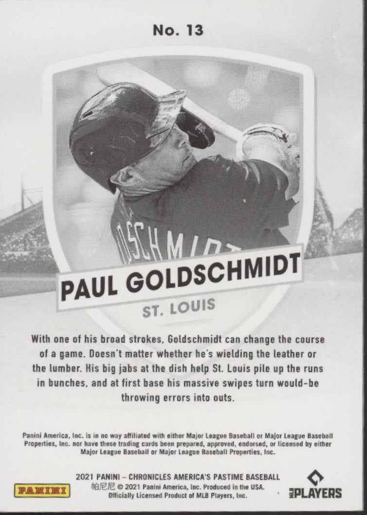 Paul Goldschmidt 2021 Panini Chronicles America's Pastime #13 - Collector Store LLC
