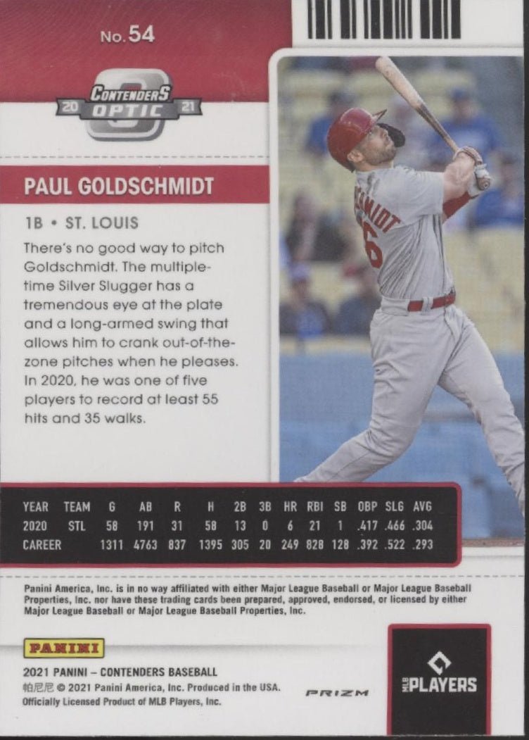 Paul Goldschmidt 2021 Panini Contenders Season Ticket Red Prizm #54 - Collector Store LLC