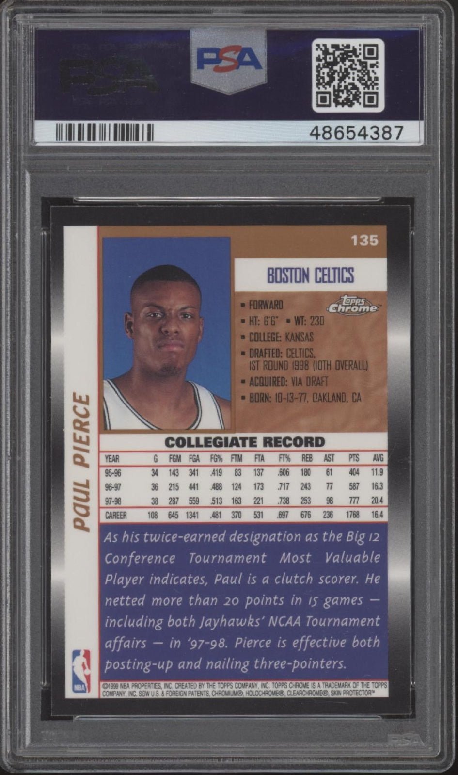 Paul Pierce 1998 - 99 Topps Chrome RC 135 PSA 9 3 - Collector Store LLC