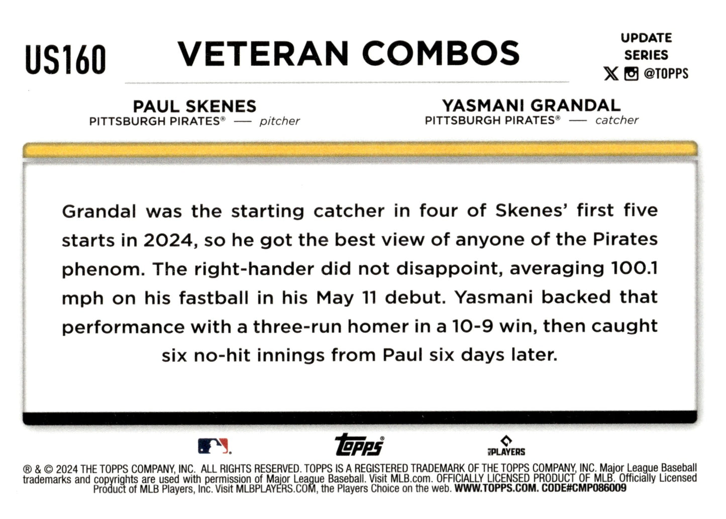 Paul Skenes / Yasmani Grandal 2024 Topps Update Series US160 2 - Collector Store LLC