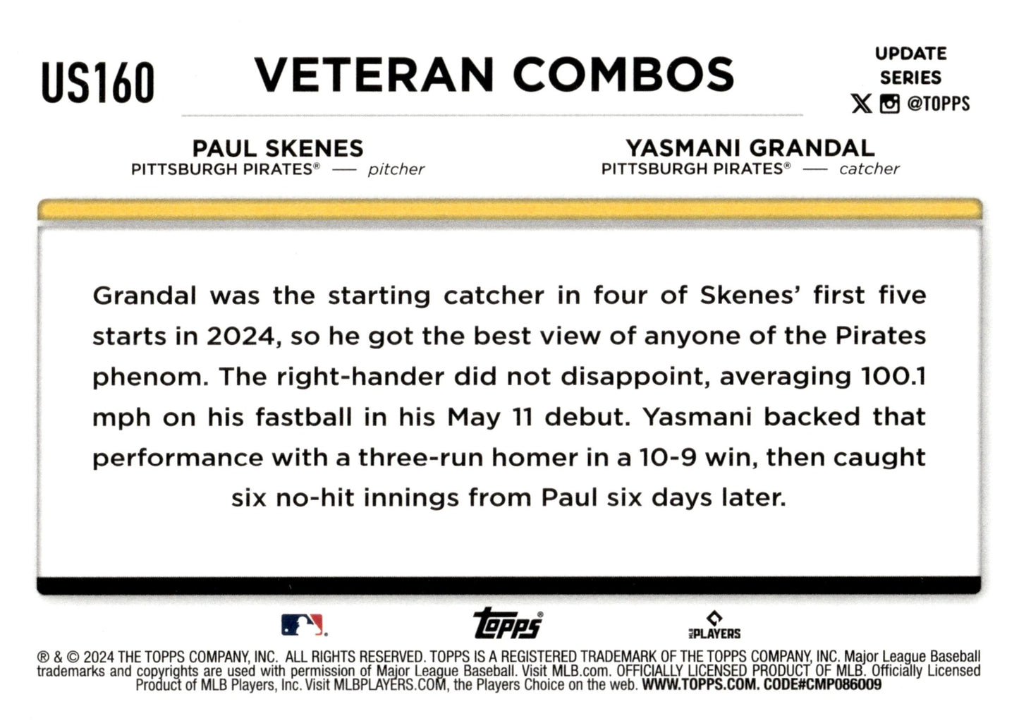 Paul Skenes / Yasmani Grandal 2024 Topps Update Series US160 3 - Collector Store LLC