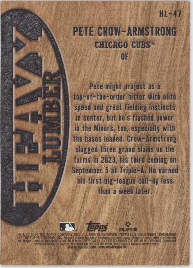 Pete Crow - Armstrong 2024 Topps Heavy Lumber RC HL - 47 - Collector Store LLC