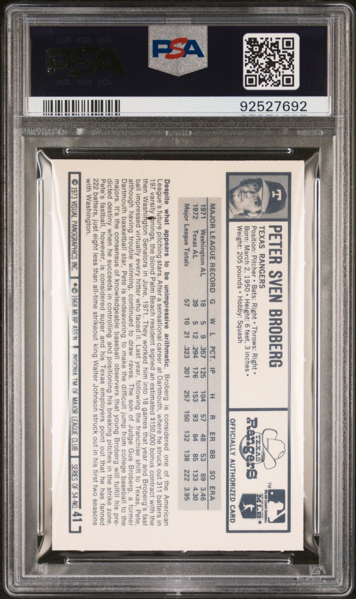 Peter Broberg 1973 Kellogg's #41 PSA 9 - Collector Store LLC