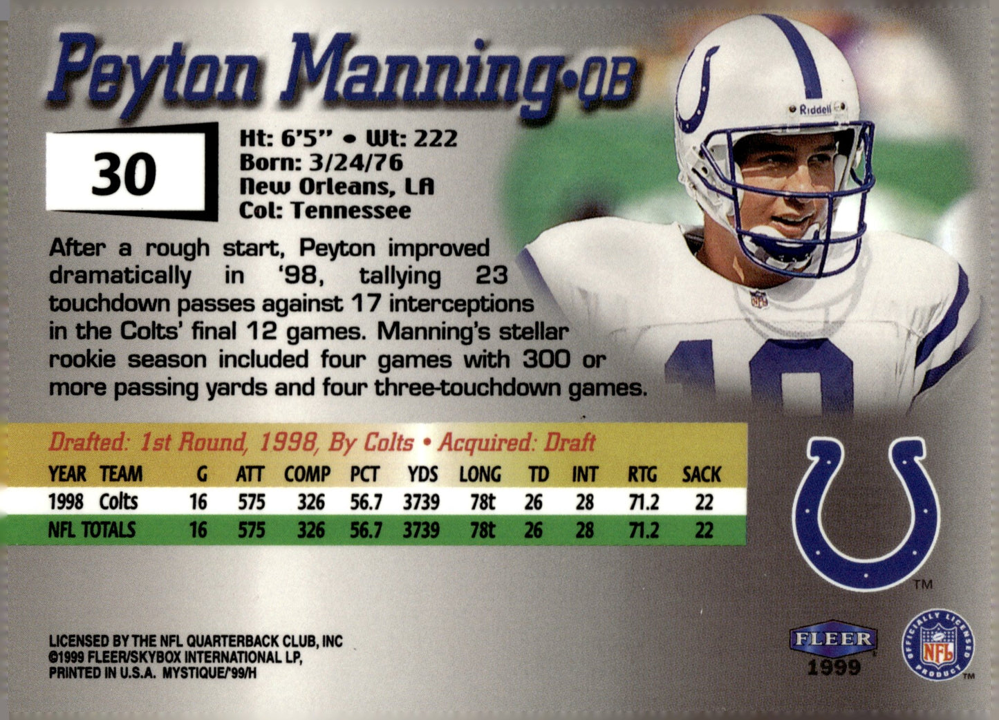 Peyton Manning 1999 Fleer Mystique #30 - Collector Store LLC