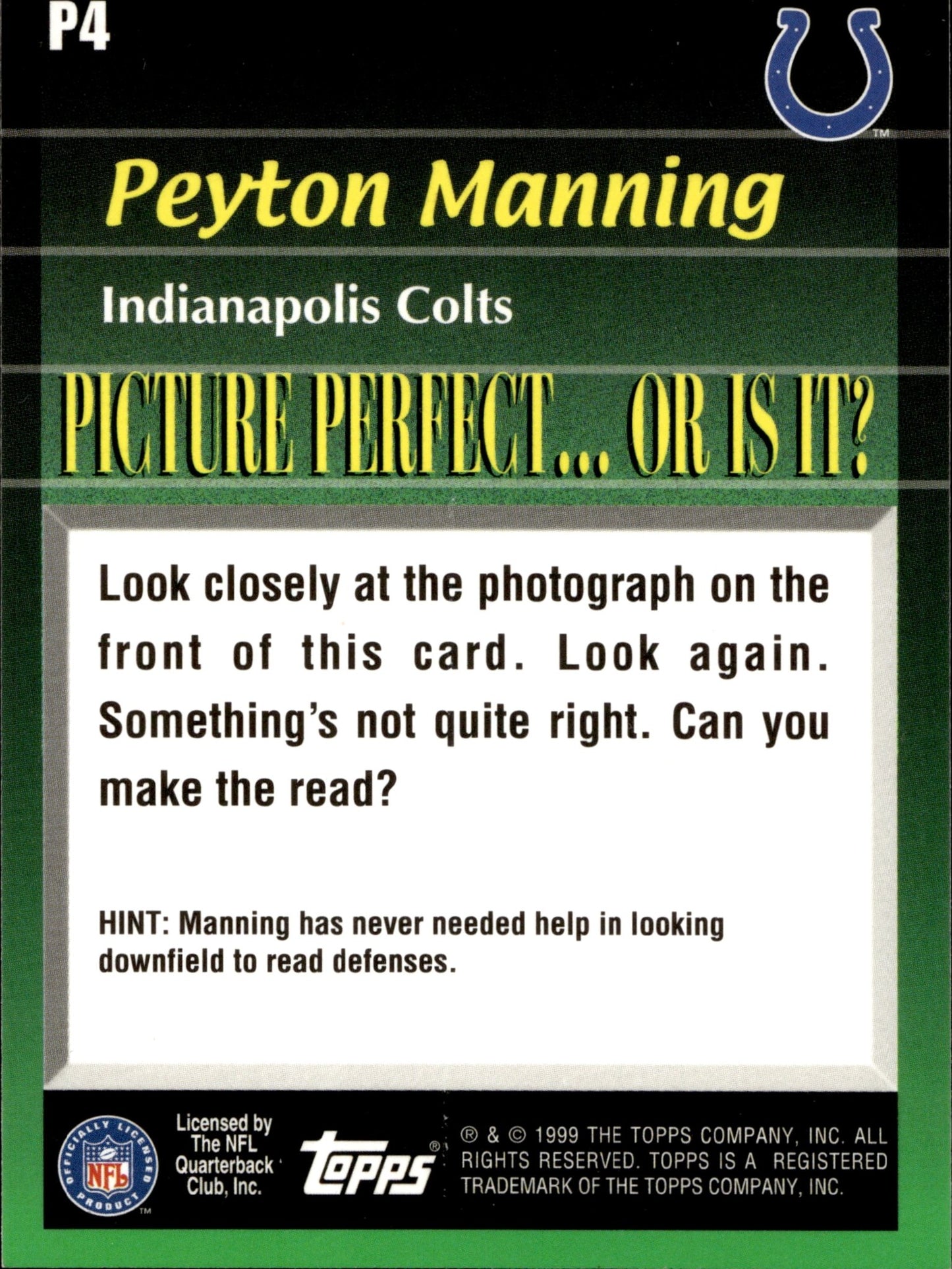 Peyton Manning 1999 Topps Piture Perfect #P4 - Collector Store LLC