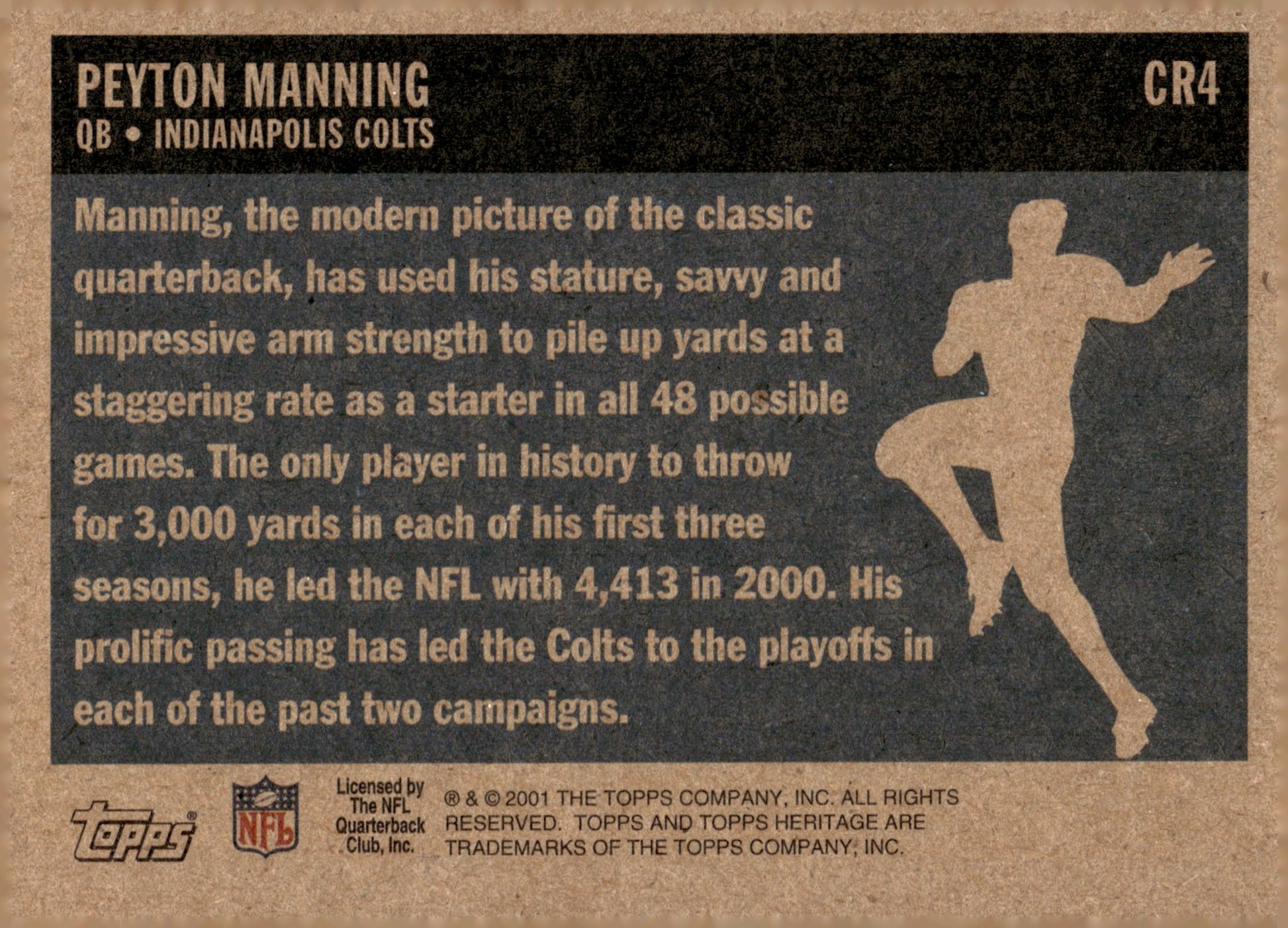 Peyton Manning 2001 Topps Heritage Classic Renditions #CR4 - Collector Store LLC