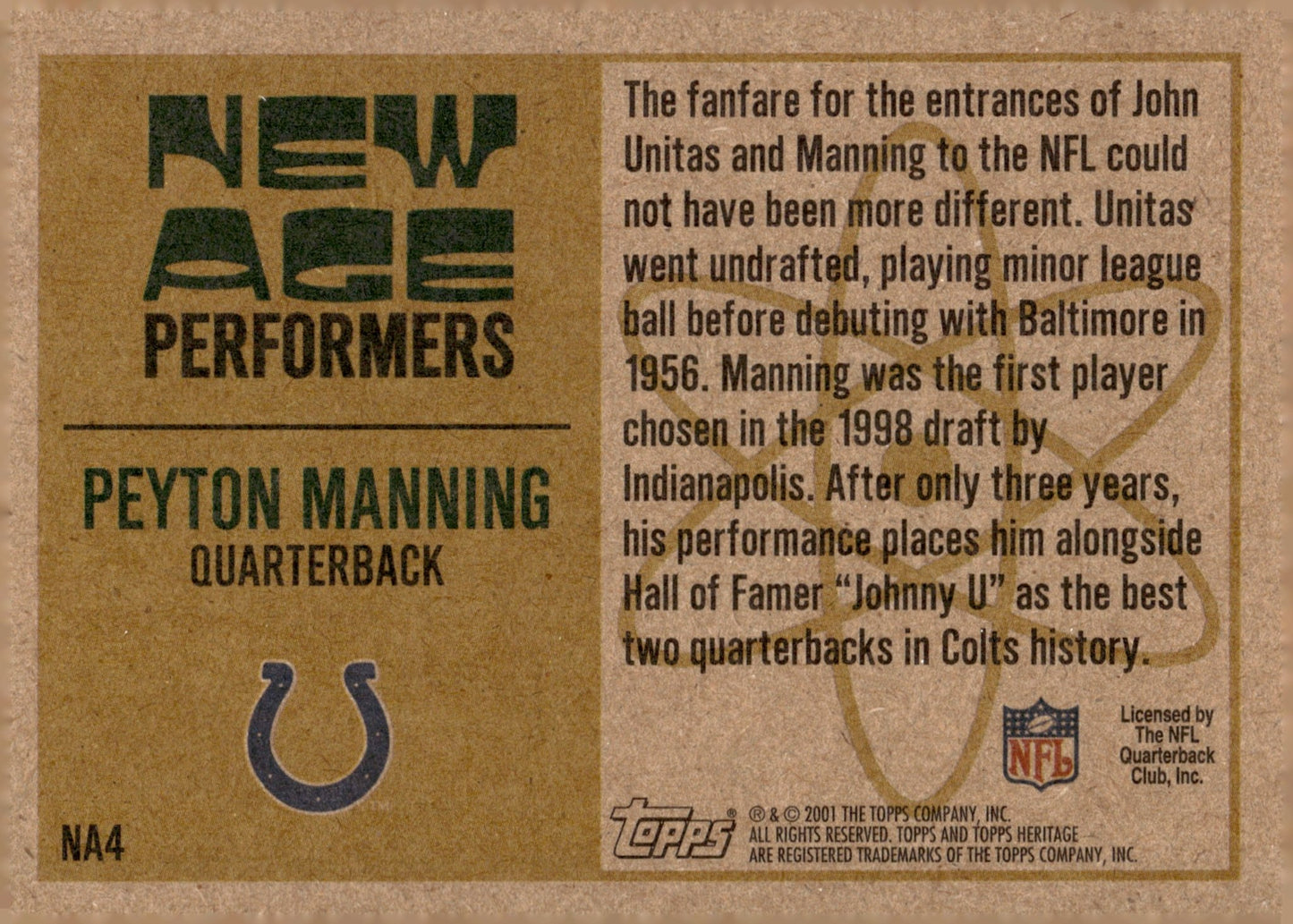 Peyton Manning 2001 Topps Heritage New Age Performers #NA4 - Collector Store LLC