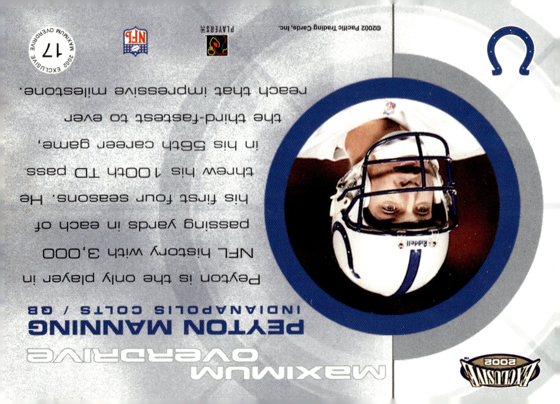 Peyton Manning 2002 Pacific Exclusive Maximum Overdrive #17 - Collector Store LLC
