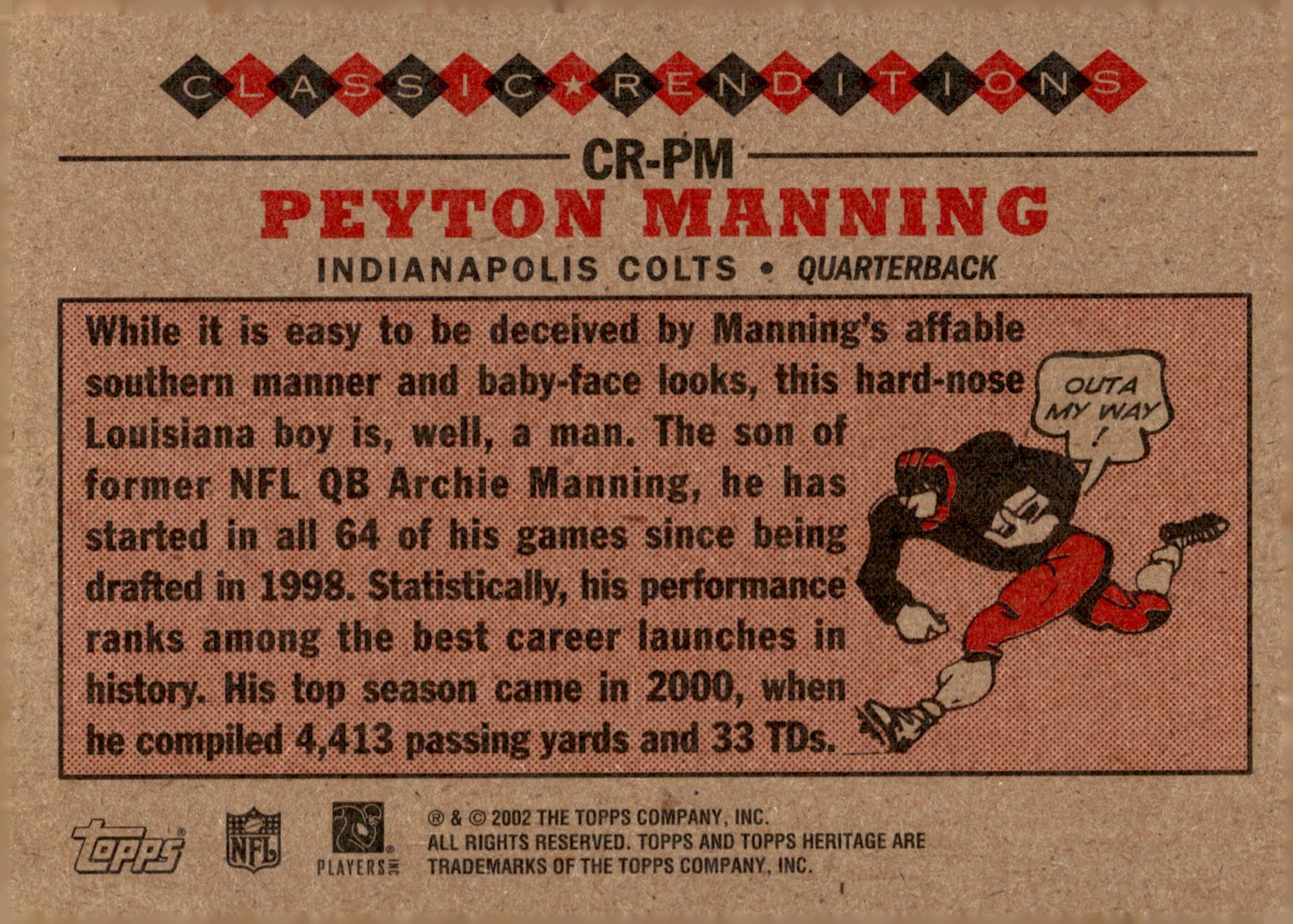 Peyton Manning 2002 Topps Heritage Classic Renditions #CP - PM - Collector Store LLC