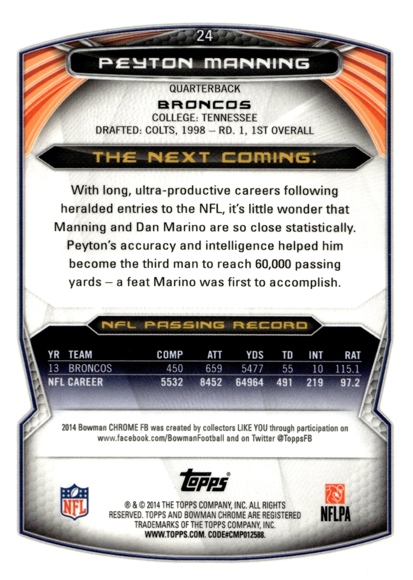 Peyton Manning 2014 Bowman Chrome #24 - Collector Store LLC