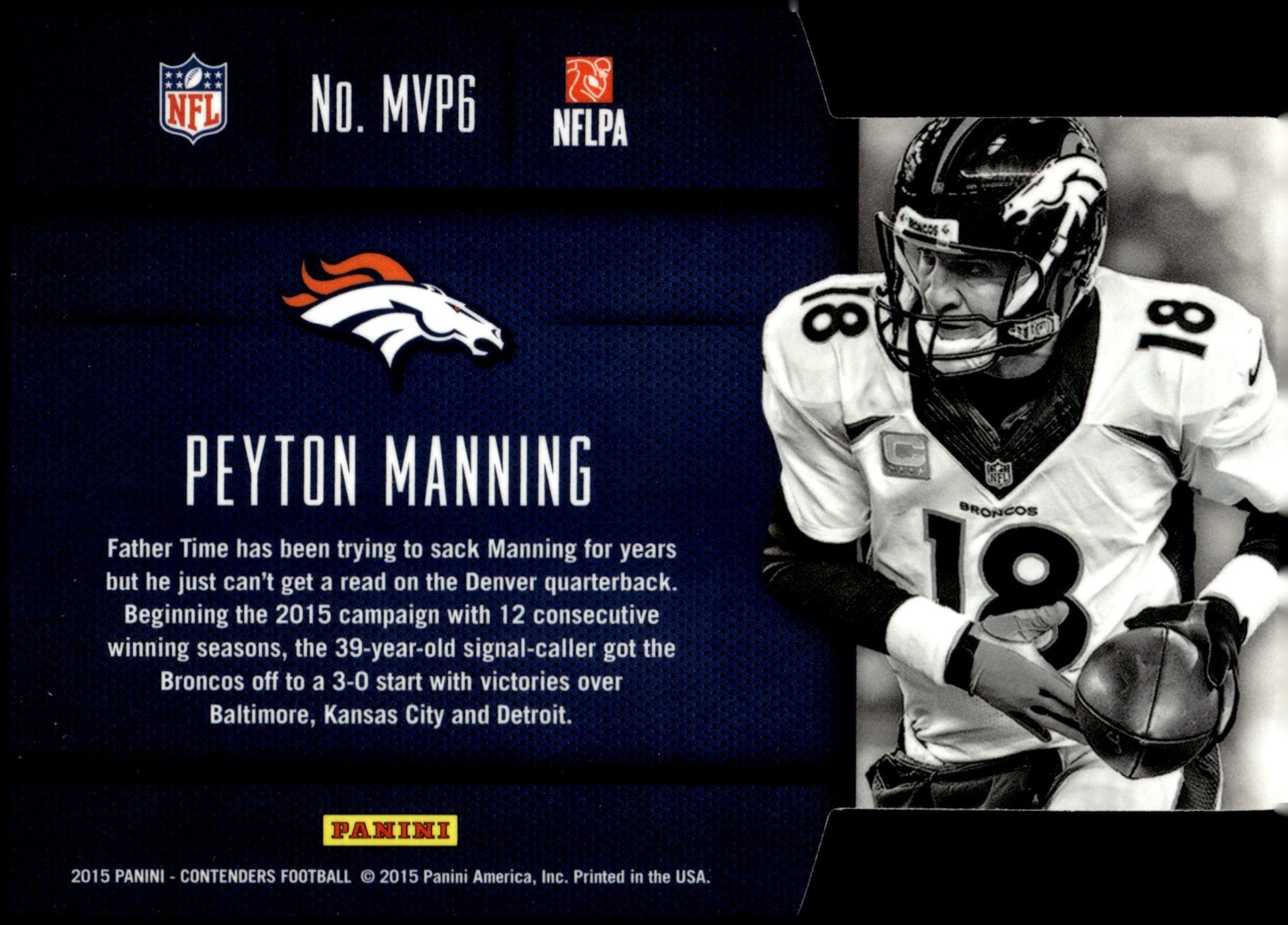 Peyton Manning 2015 Panini Contenders MVP Die - Cut #MVP6 - Collector Store LLC