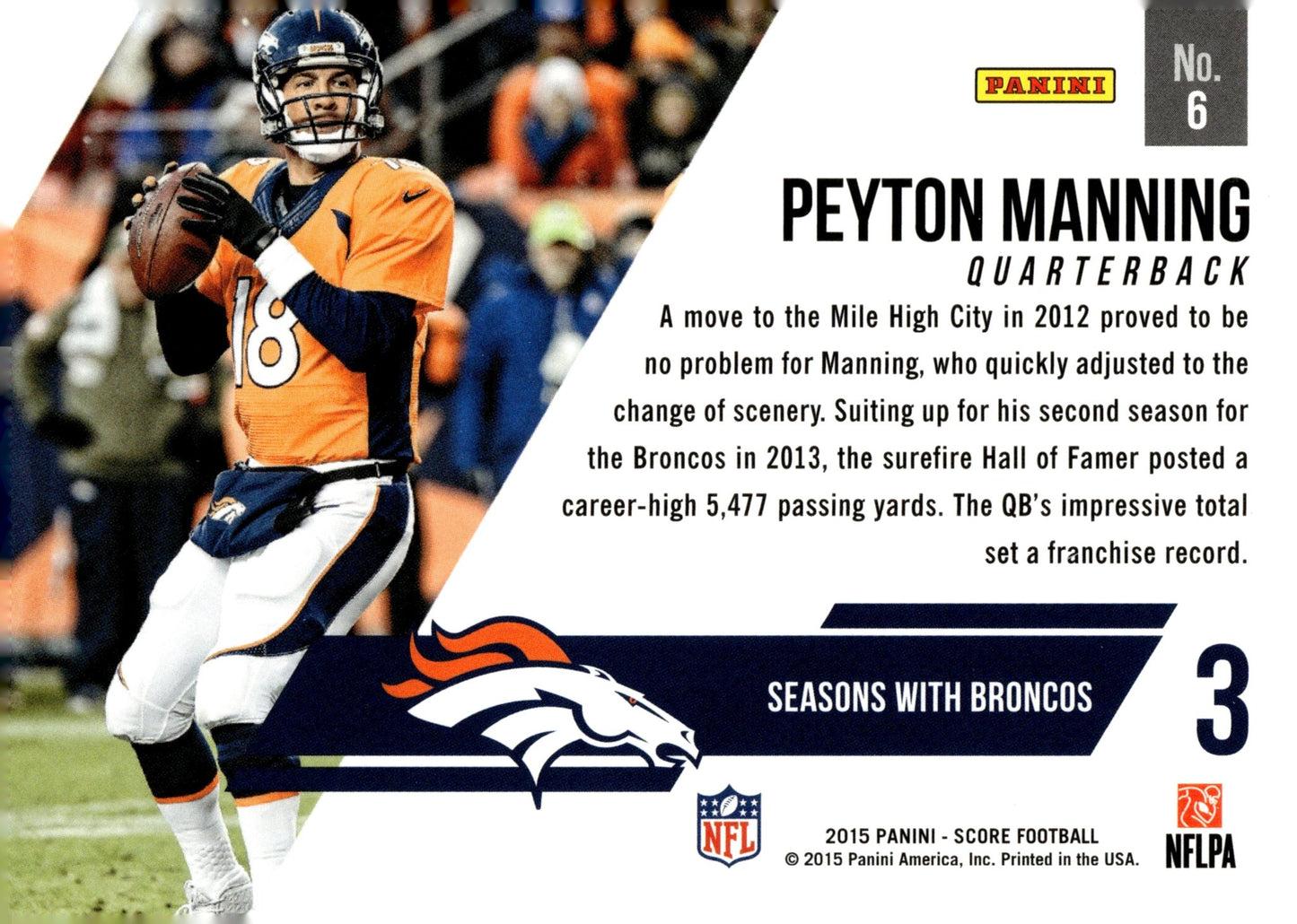 Peyton Manning 2015 Panini Score Franchise #6 - Collector Store LLC
