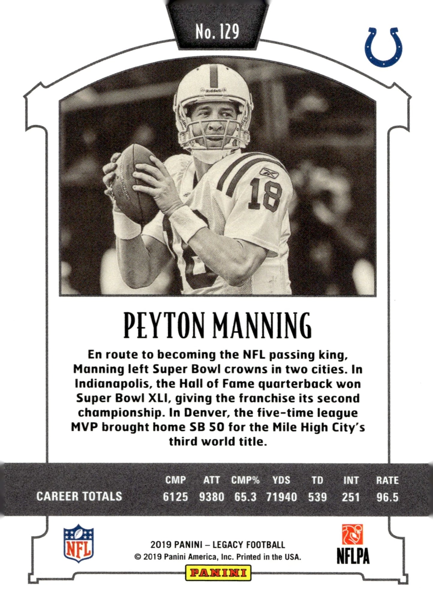 Peyton Manning 2019 Panini Legacy Legends #129 - Collector Store LLC