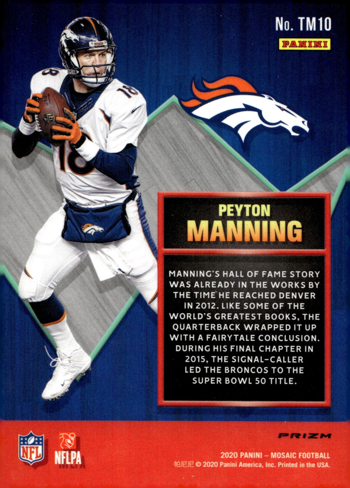 Peyton Manning 2020 Panini Mosaic Touch Down Masters Green & Orange Prizm #TM10 - Collector Store LLC
