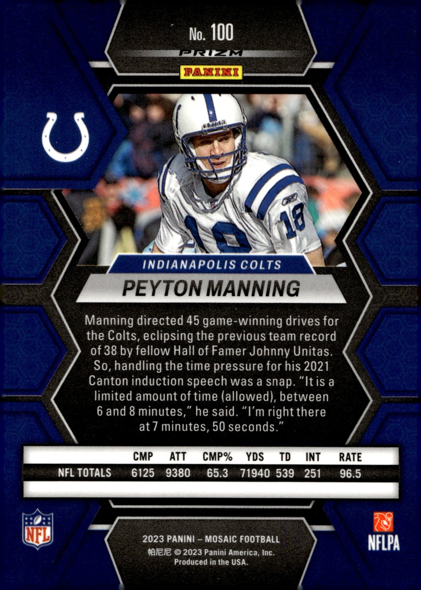Peyton Manning 2023 Panini Mosaic Prizm #100 - Collector Store LLC