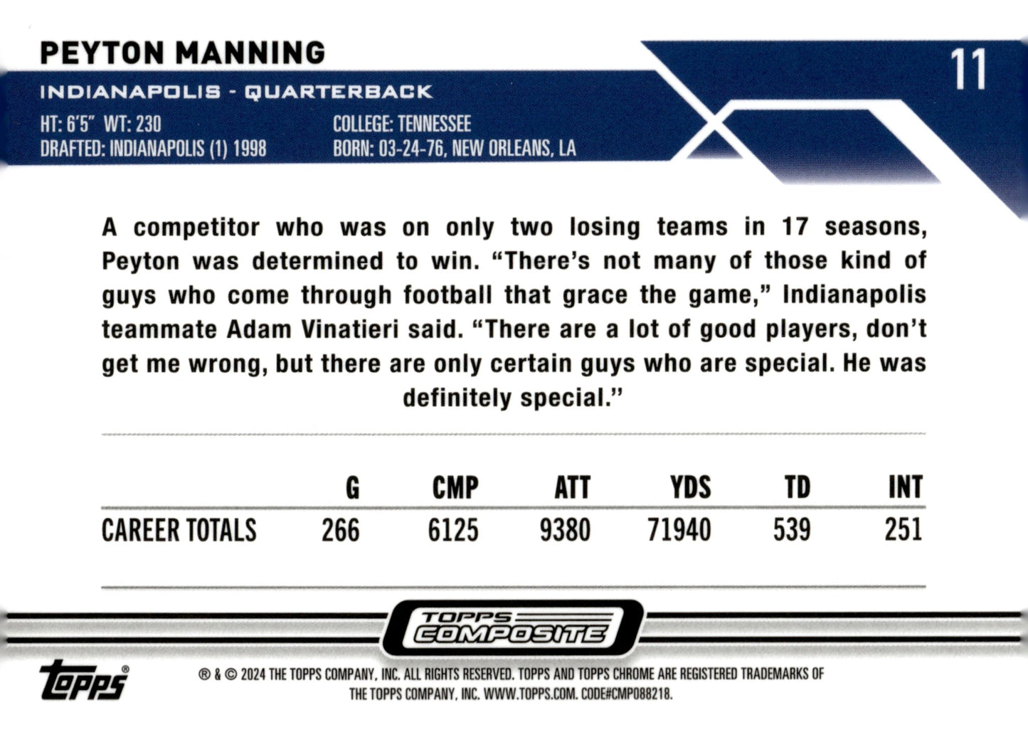Peyton Manning 2023 Topps Composite Chrome #11 - Collector Store LLC