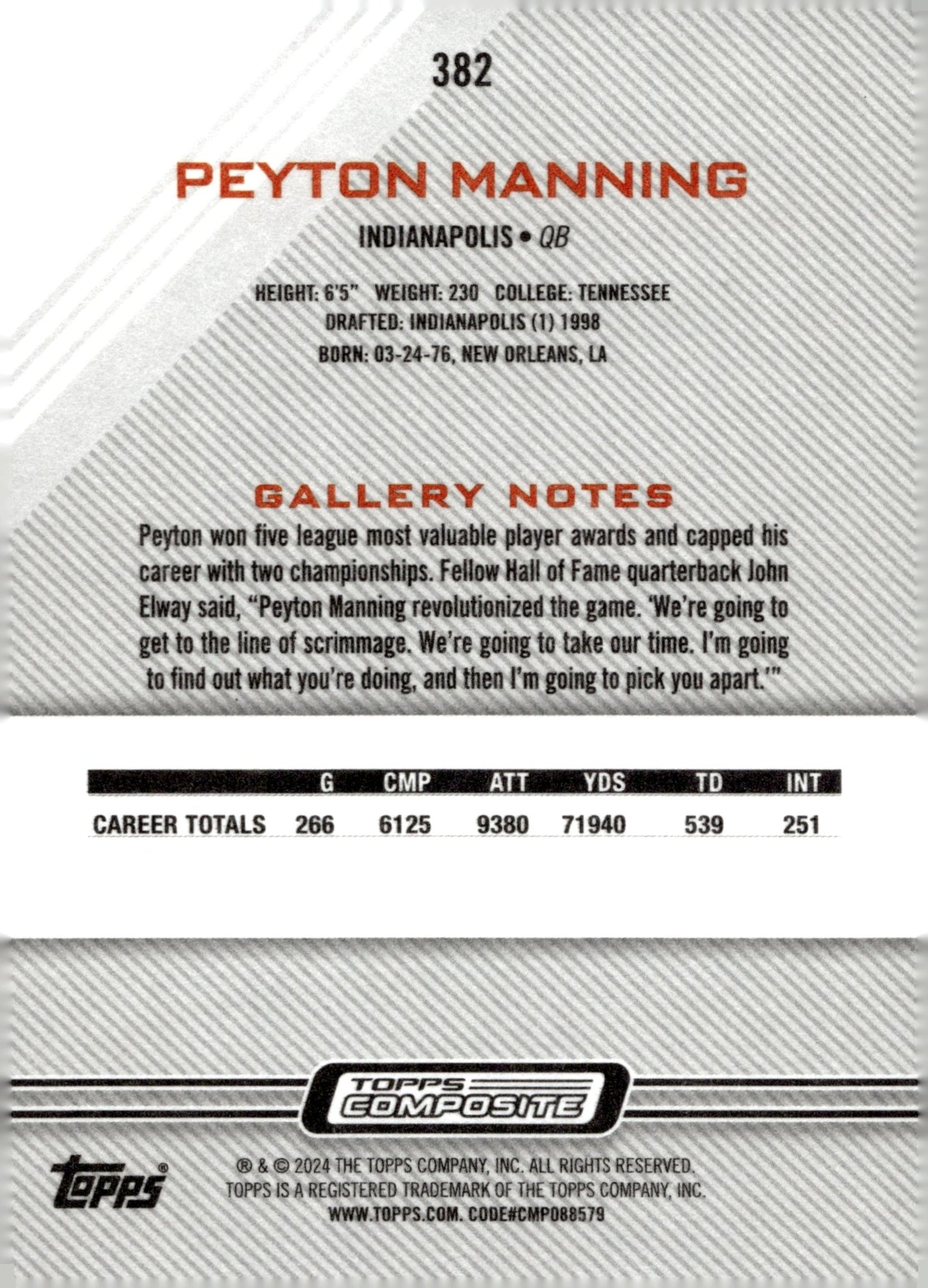 Peyton Manning 2023 Topps Composite Gallery #382 - Collector Store LLC