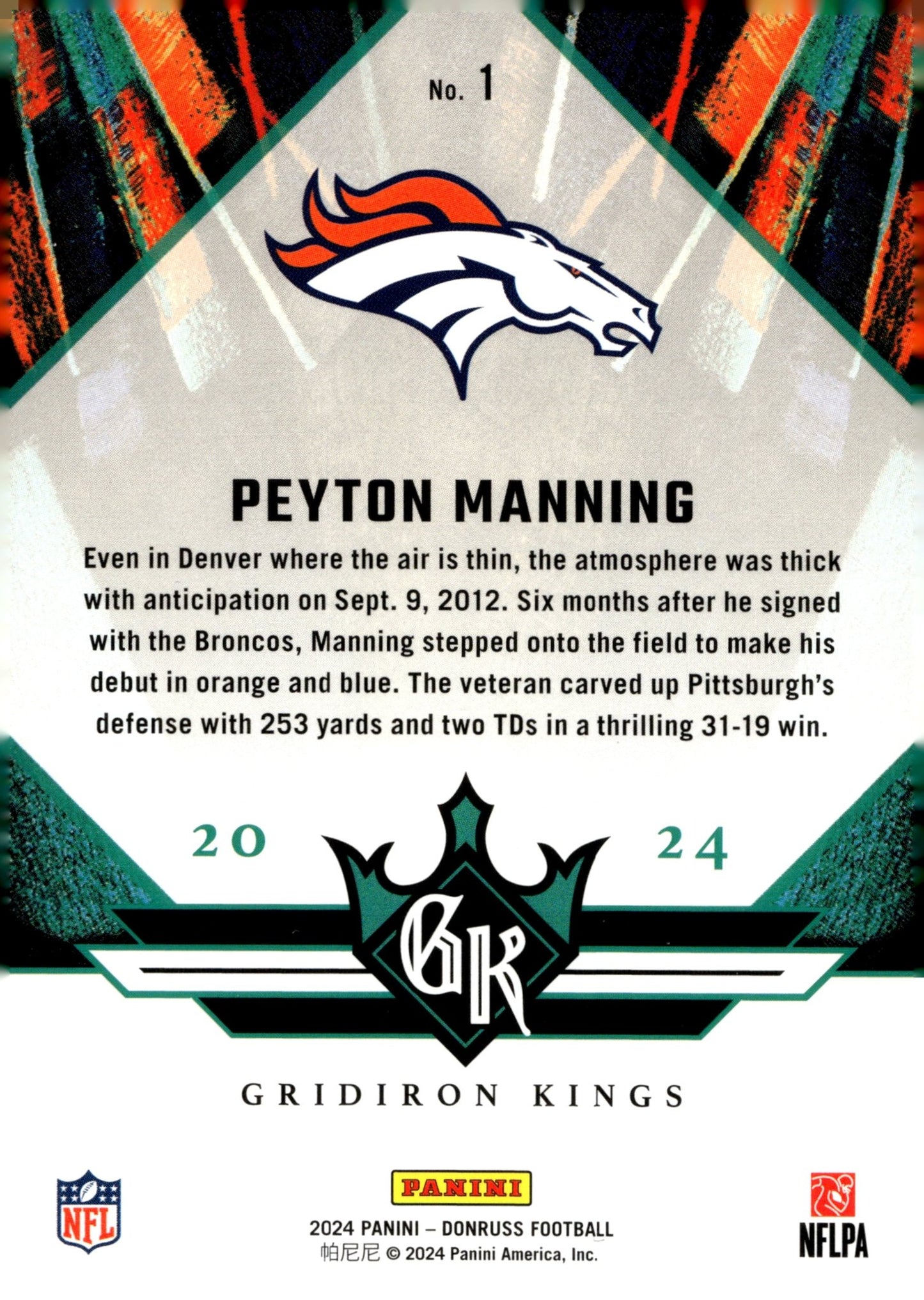 Peyton Manning 2024 Panini Donruss All Time Gridiron Kings #1 - Collector Store LLC
