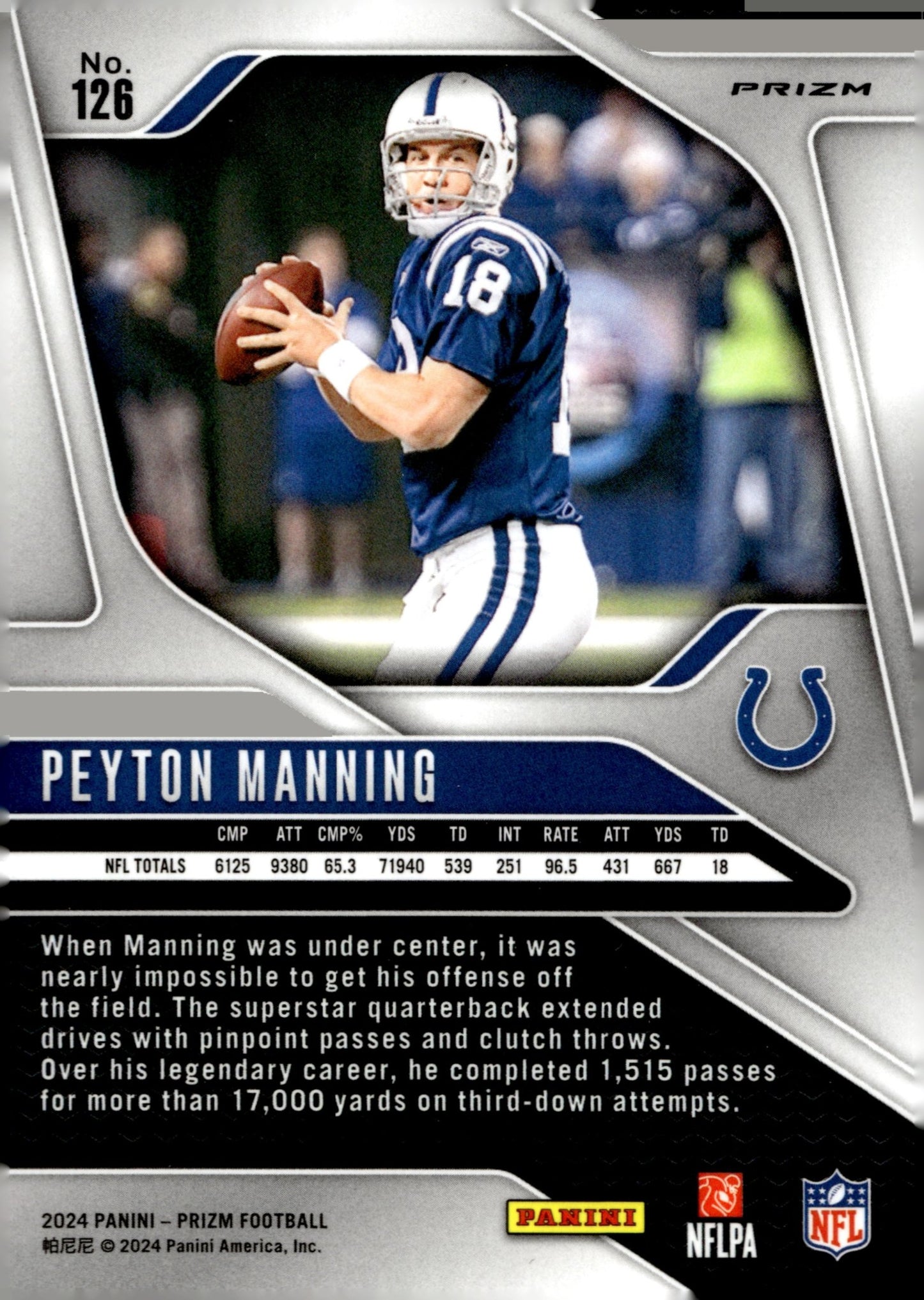 Peyton Manning 2024 Panini Prizm Red White & Blue Prizm #126 - Collector Store LLC